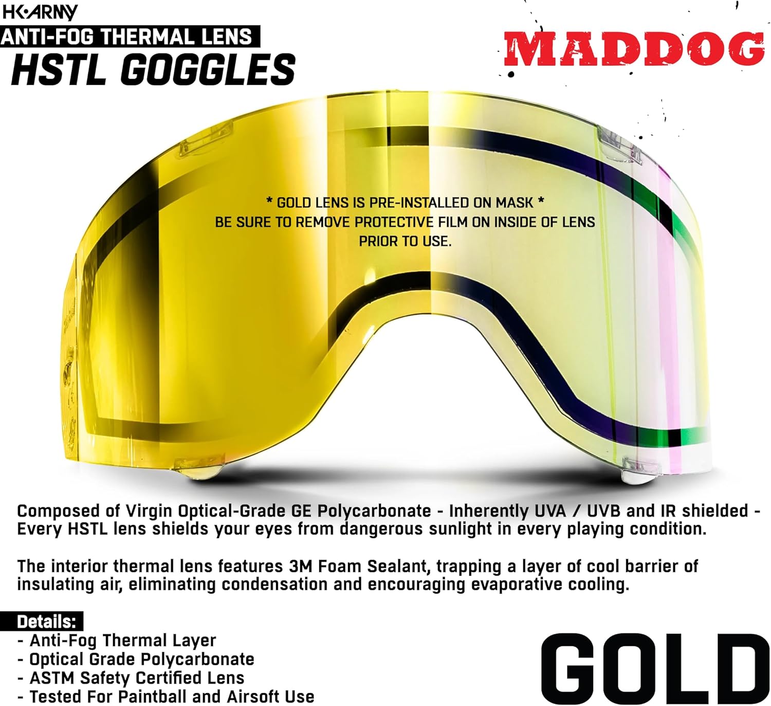Maddog HK Army HSTL Paintball Airsoft Mask Goggle System | Replaceable Thermal Dual-Pane Anti Fog Lens | Adjustable Full-Face Safety Certified Protection