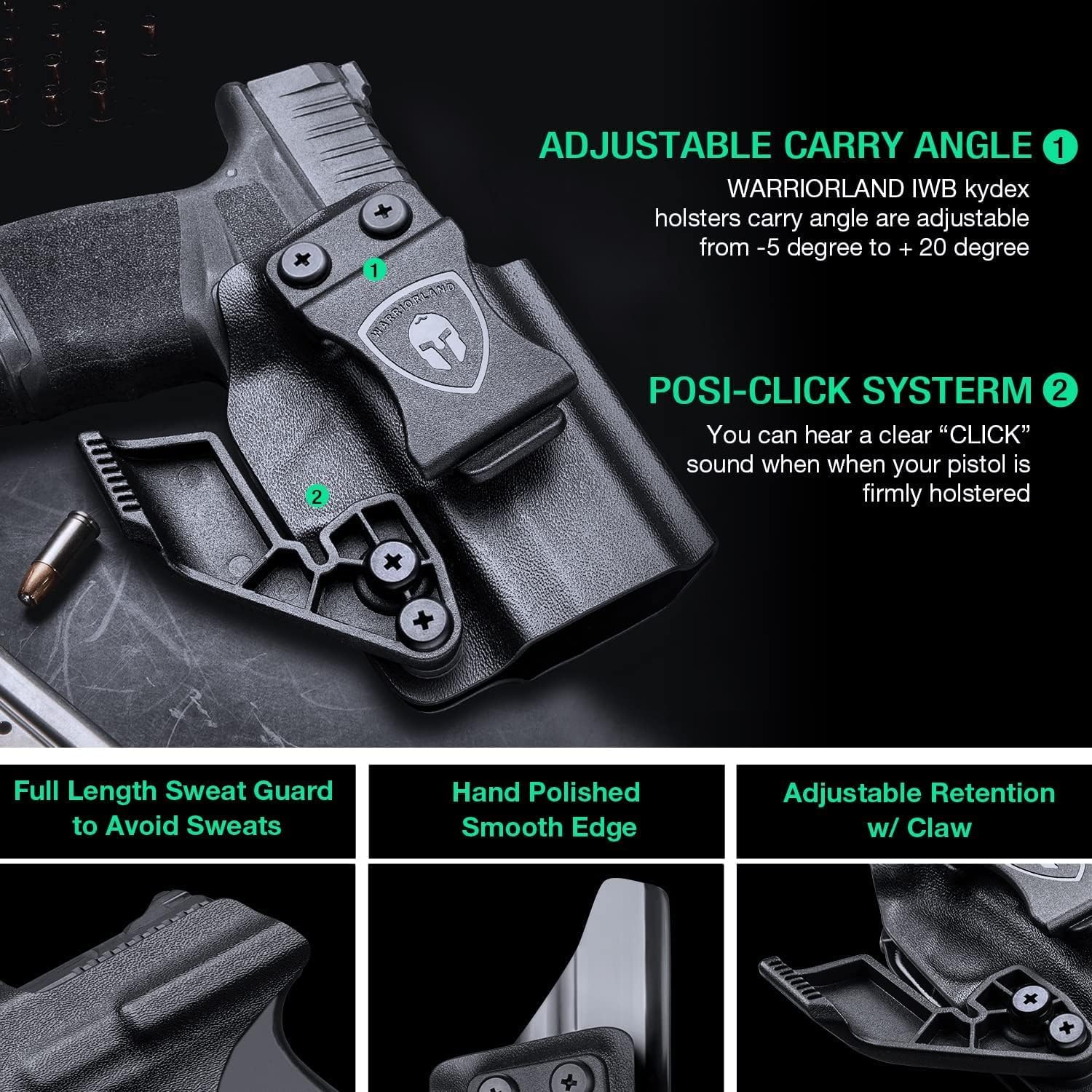 WARRIORLAND IWB Kydex Holster Optic Cut &Claw, Select Fit Glock 17/19/ 19X/ 43X/ 26/MOS, P365/P365X/ P365XL/ P320, Hellcat Pro/Echelon/Hellcat, Bodyguard 2.0, G2C/G3C, Shield Plus/EZ, M&P 9/.40 &More