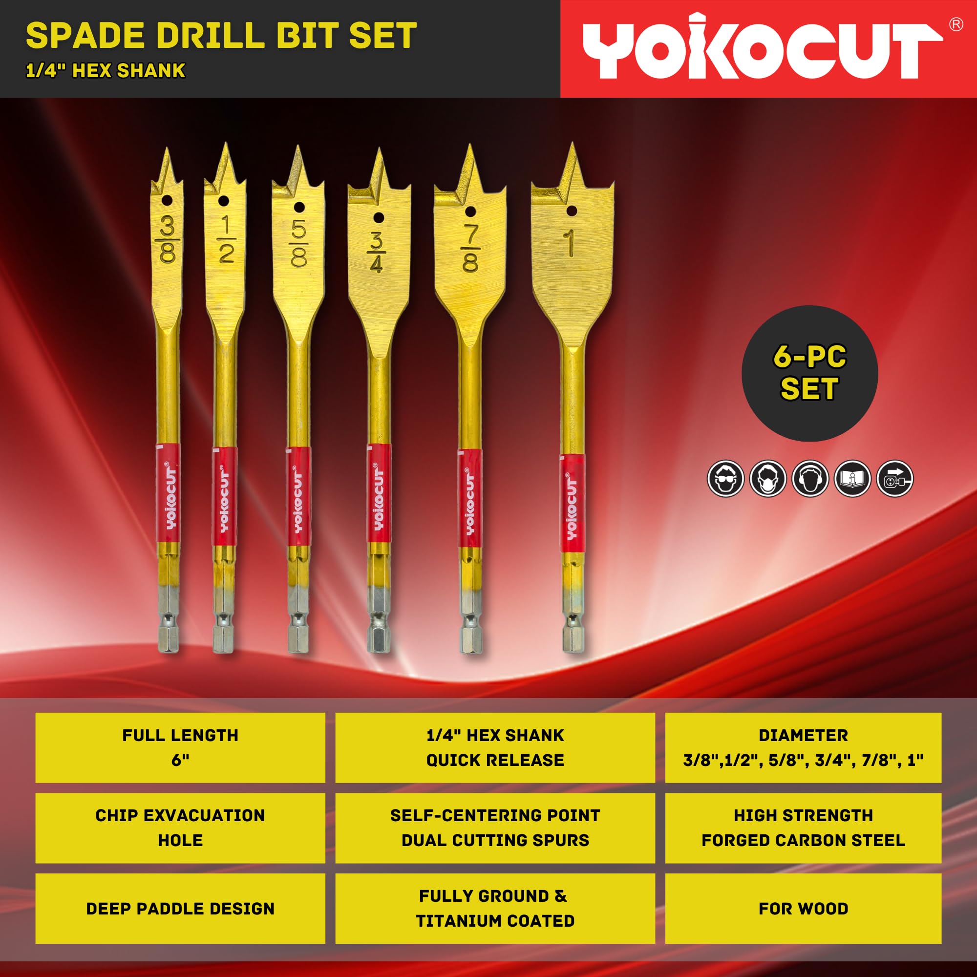 Spade Drill Bits Set - 6PCS Wood Hole Cutter -4