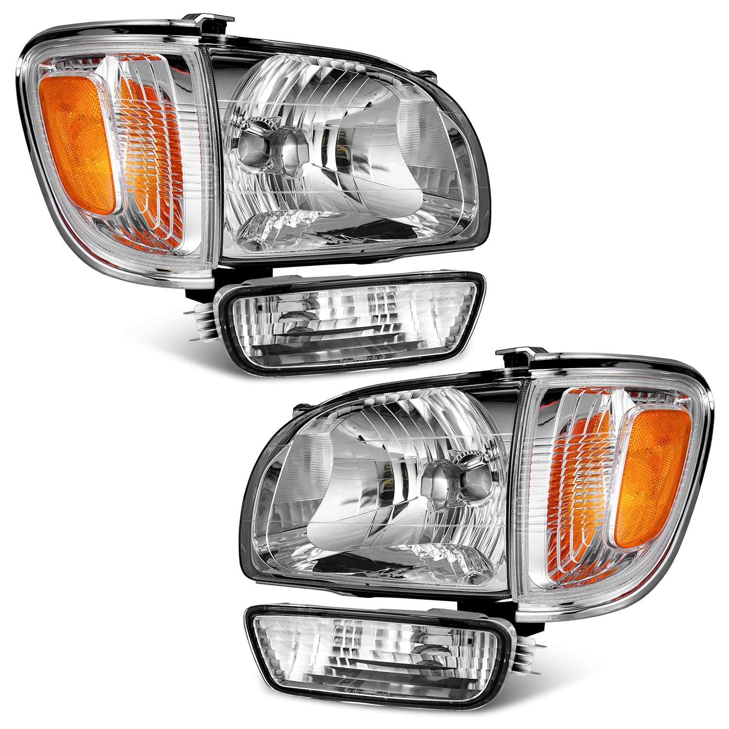 Photo 1 of Toyota Tacoma Headlights Assembly Replacement For 01 02 03 04 Tacoma Headlight+Corner Parking Signal Lights+Bumper Light, Chrome Housing, OE Replacement