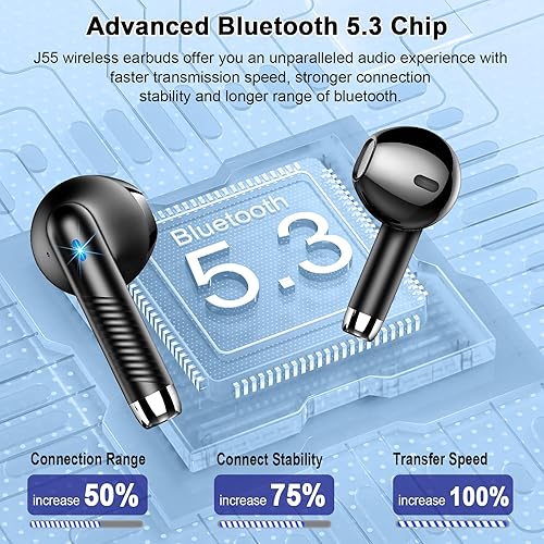 Miniatura 5 de Auriculares inalámbricos, auriculares Bluetooth 2024 V5.3, micrófonos con cancelación de ruido ENC integrados, auriculares Bluetooth estéreo de 40