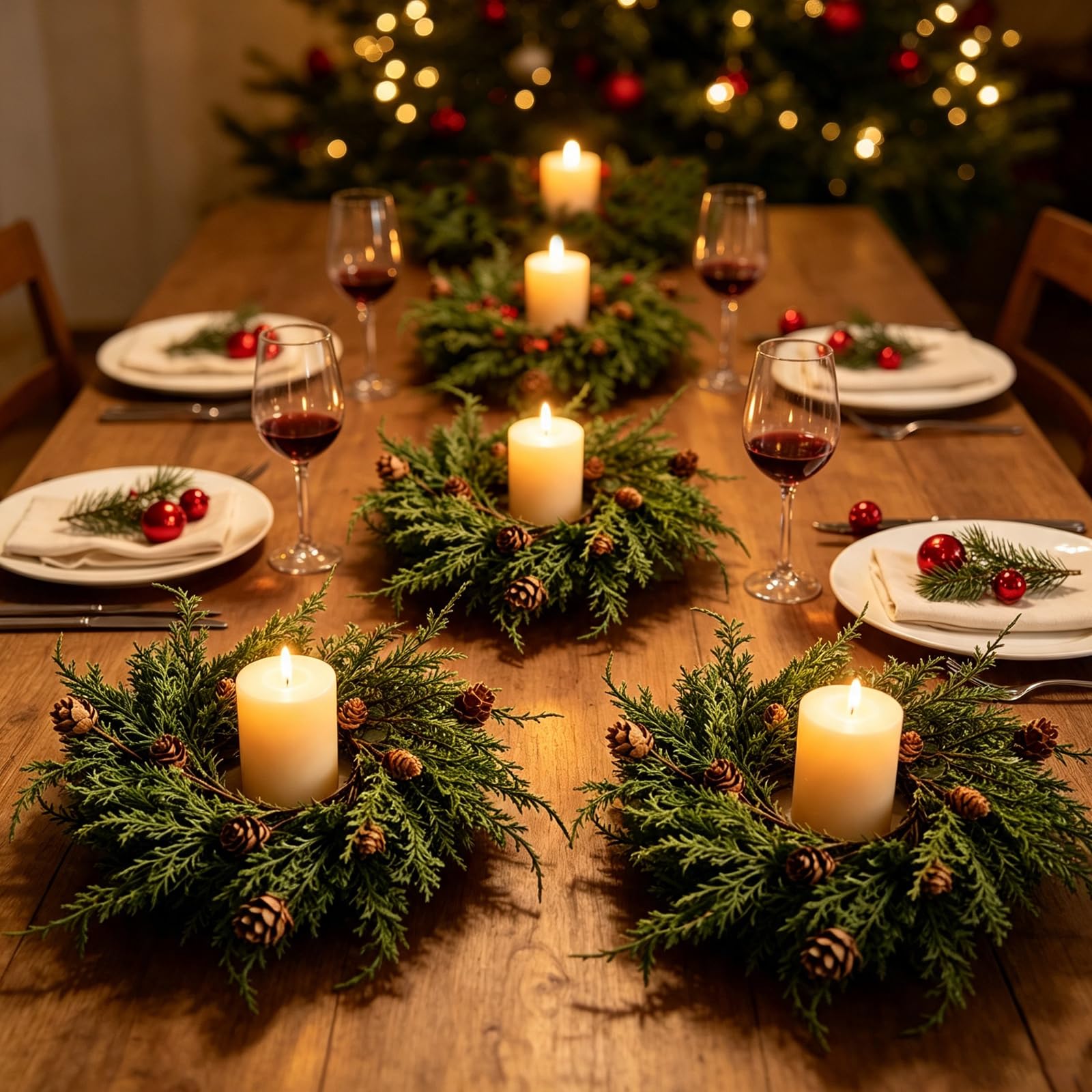 Lot de 6 couronnes de pommes de pin de Noël