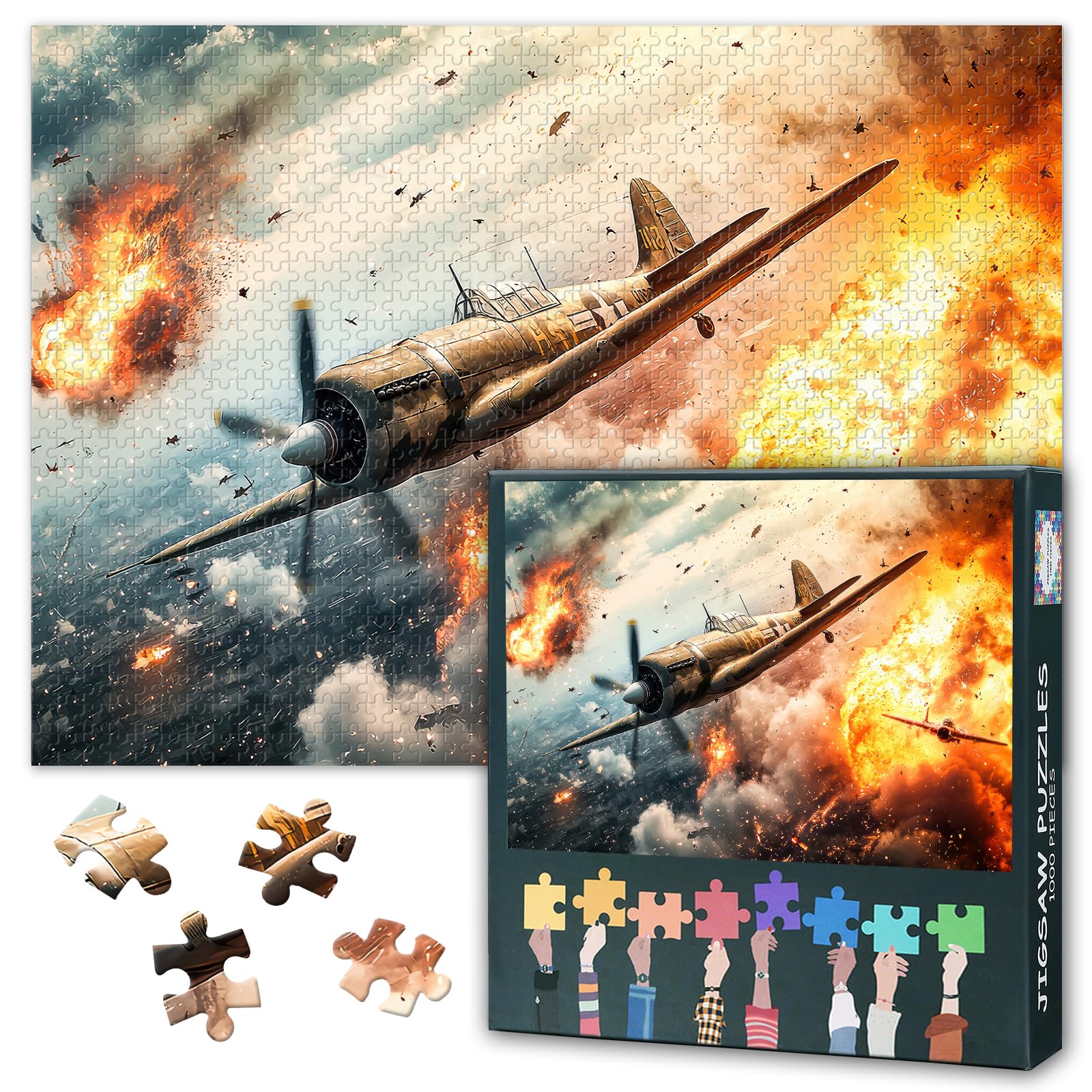 Air Battle Puzzles for Adults 1000 Pieces, World War II Fighter Plane Jigsaw Puzzles, Aerial Warfare Adult Puzzle for Adults, Educational Fun Games or Toys for Elders Friends 20X27 INCH