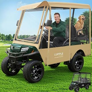 Golf Cart Weather Enclosure 54"-124" Roof, 4 6 8 Passenger Golf Cart Rain Cover for EZGO TXT RXV Club Car Precedent DS Evolution Yamaha Onward Tempo Icon, 4-Sided Windows Roll-up Door