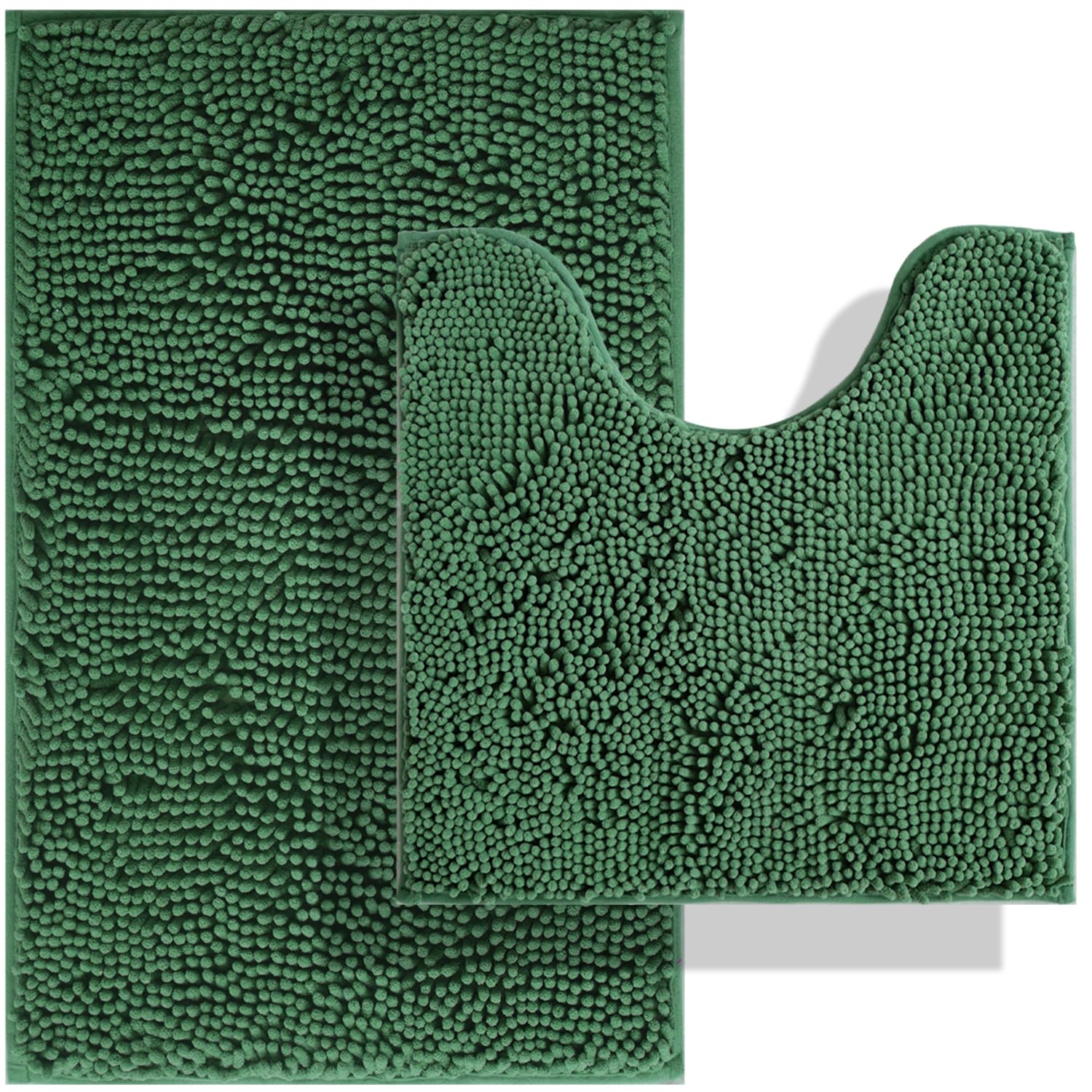 BOANKODU Bathroom Set - 2 Piece Soft Chenille Bath Rugs, Non-Slip, 32x20 + 20x20 Inch U Shape, Machine Washable (Dark Green)