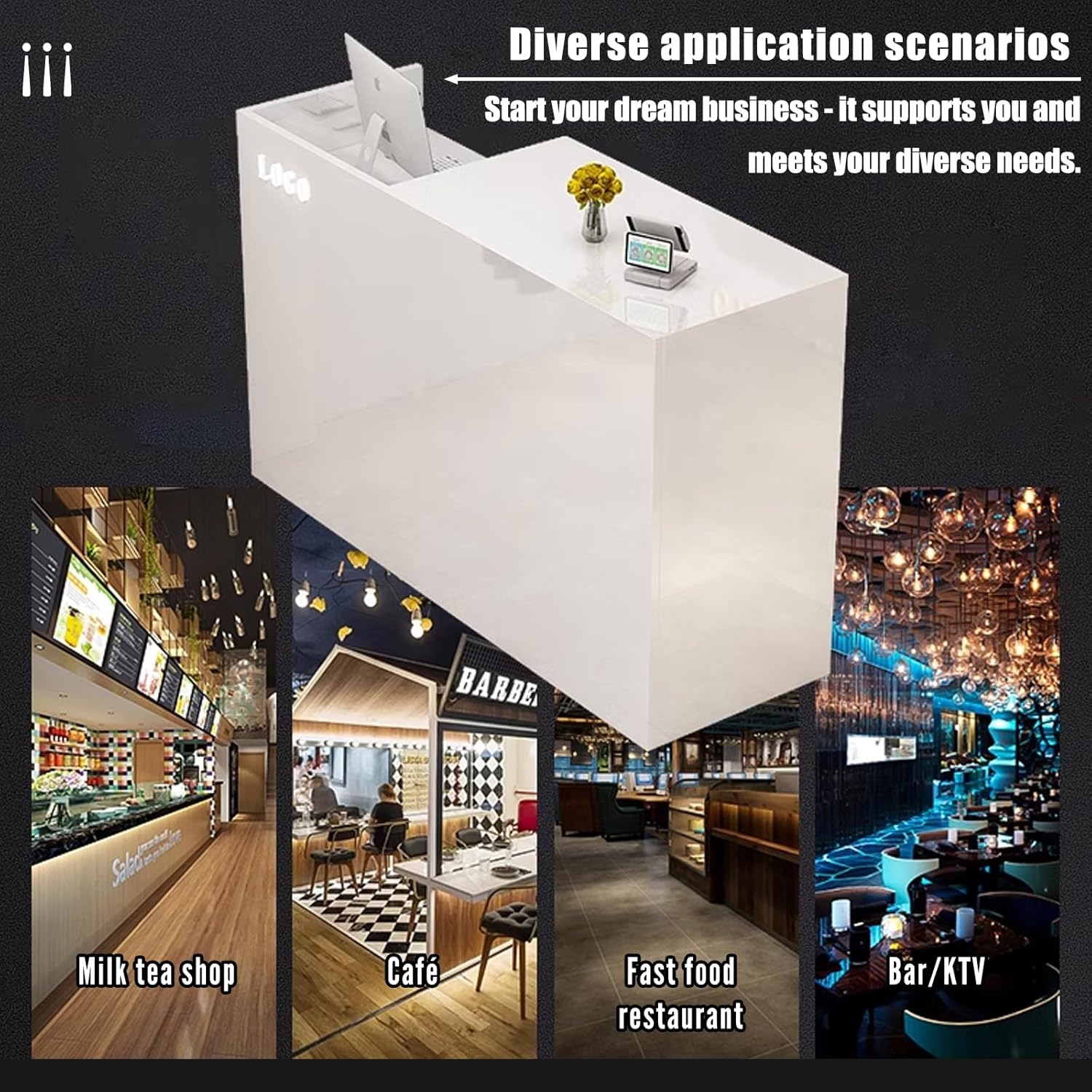 Modern Solid Wood Reception Desk 35.4-74.8 Inch, Professional Lobby Counter with Large Storage & Drawers for Salon, Office, Waiting Room - Stylish Front Office Furniture