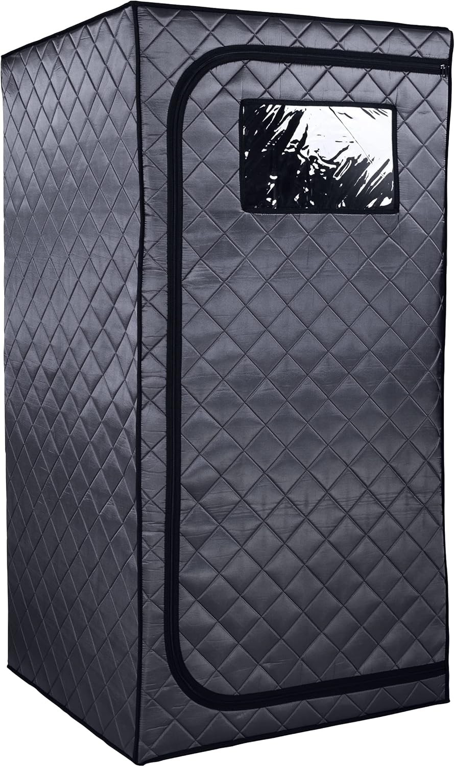 Durasage 1-Person Infrared Sauna for Home, Ultra Low EMF Infrared Panels, LED Lighting, Heating Foot Pad and Portable Chair (1-Person)