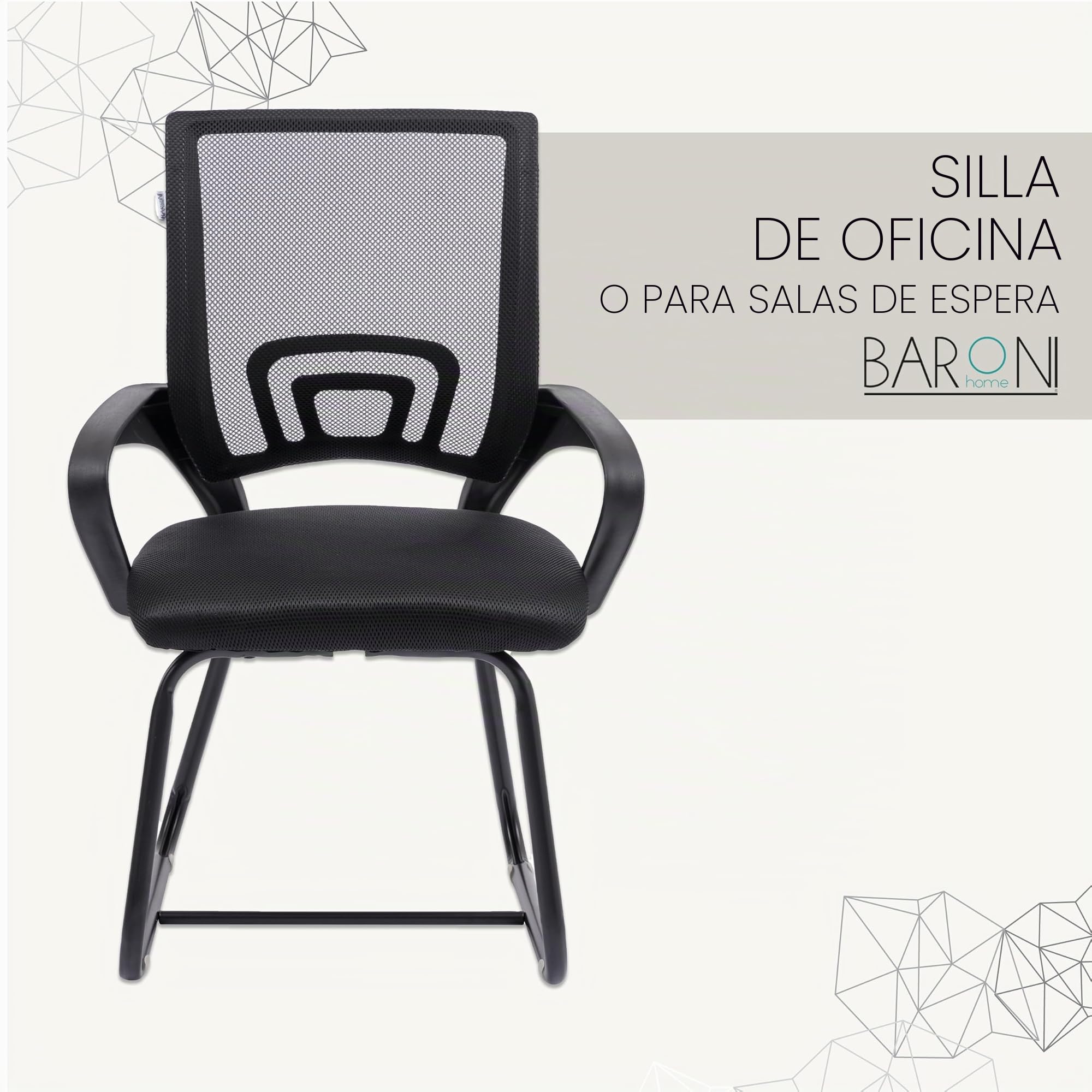 Baroni Home Silla de oficina con reposabrazos con respaldo ergonómico de tela transpirable, silla en voladizo para salas de espera y conferencias, carga 130 kg, negra con patas negras, 46 x 50 x 88 cm