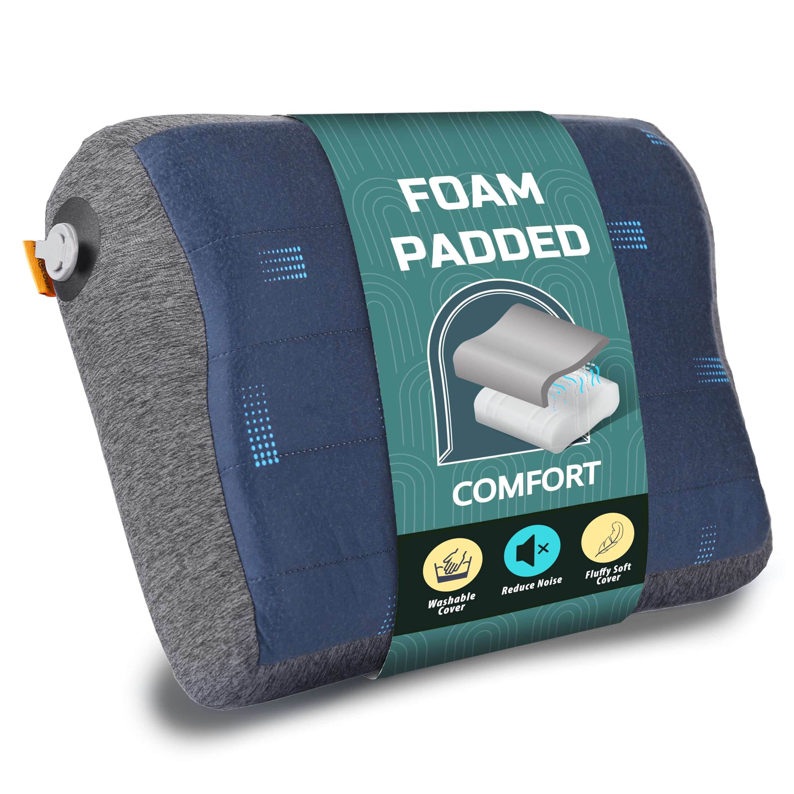 TREKOLOGY Premium Inflatable Travel Pillow with Removable Foam-Padded Case – Noise-Reducing, Ergonomic Design for Camping, Backpacking, and Air Travel ALUFT Pro (Blue)