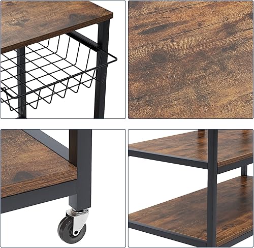 Miniatura 5 de sogesfurniture Estante de cocina de 3 niveles, soporte para microondas con almacenamiento y cajón, estación de trabajo para especias/utensilios y