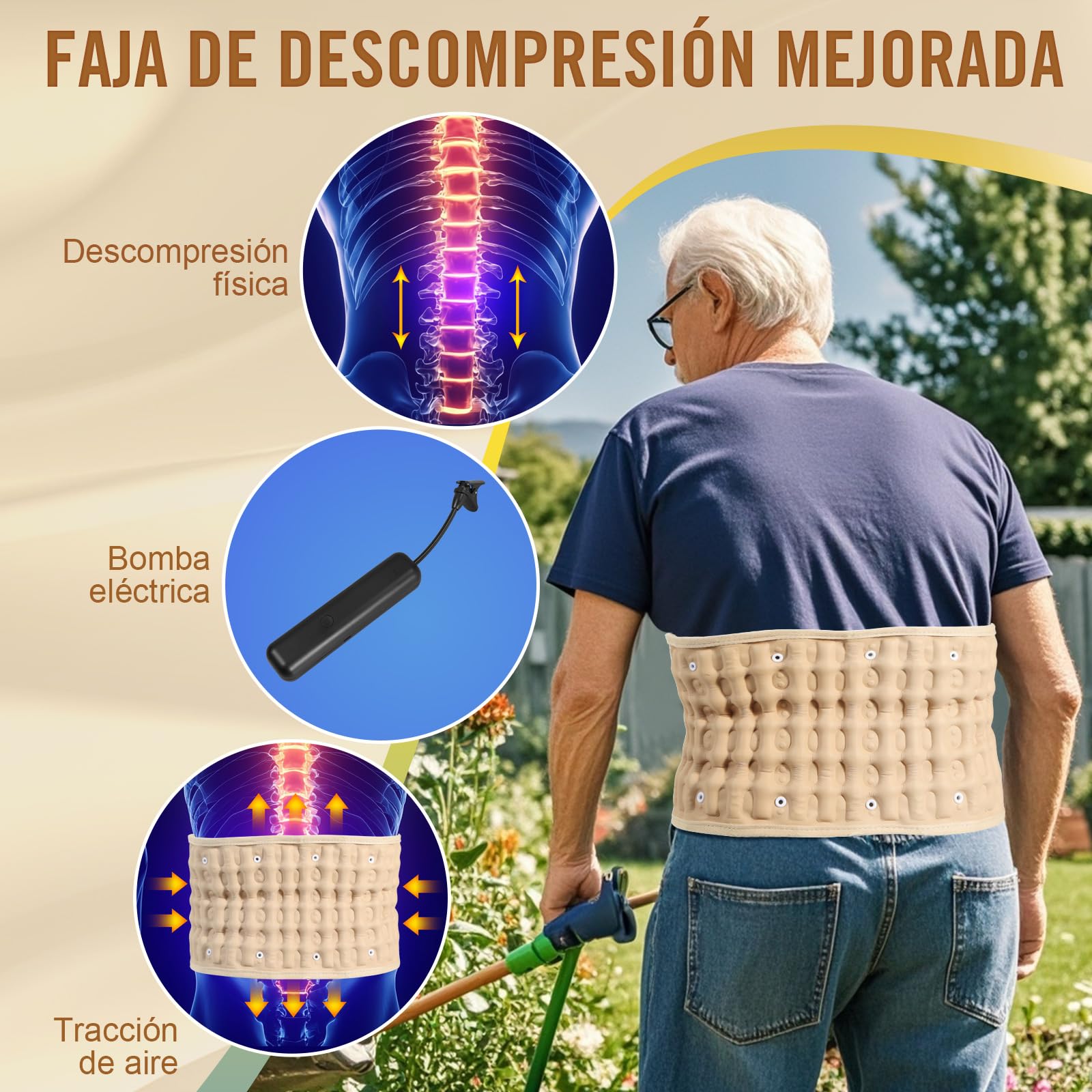 HONGJING Cinturón de Descompresión con Bomba Eléctrica para el Alivio del Dolor de Espalda - Soporte Lumbar Inflable para Hombres y Mujeres, Talla Única para Cintura 29-49