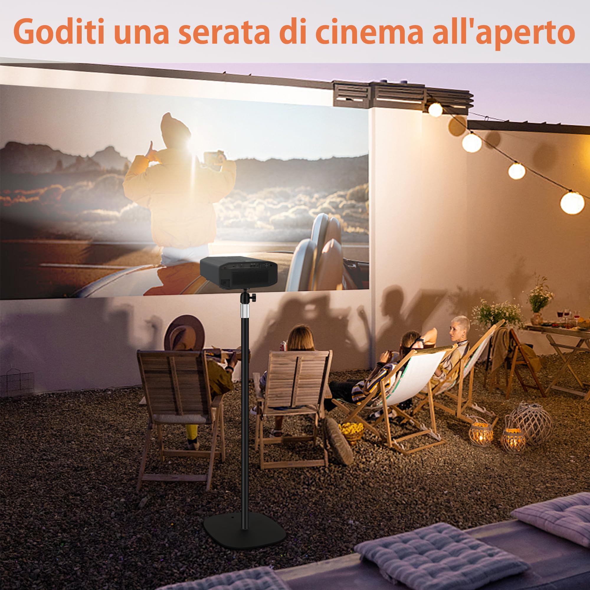 Supporto per Proiettore in Metallo, Altezza Regolabile 90-126 cm con Rotazione ad Angolo di 360°, Salvaspazio, Supporta Fino a 5 kg, Compatibile con proiettori, fotocamere, Telecamera e altro