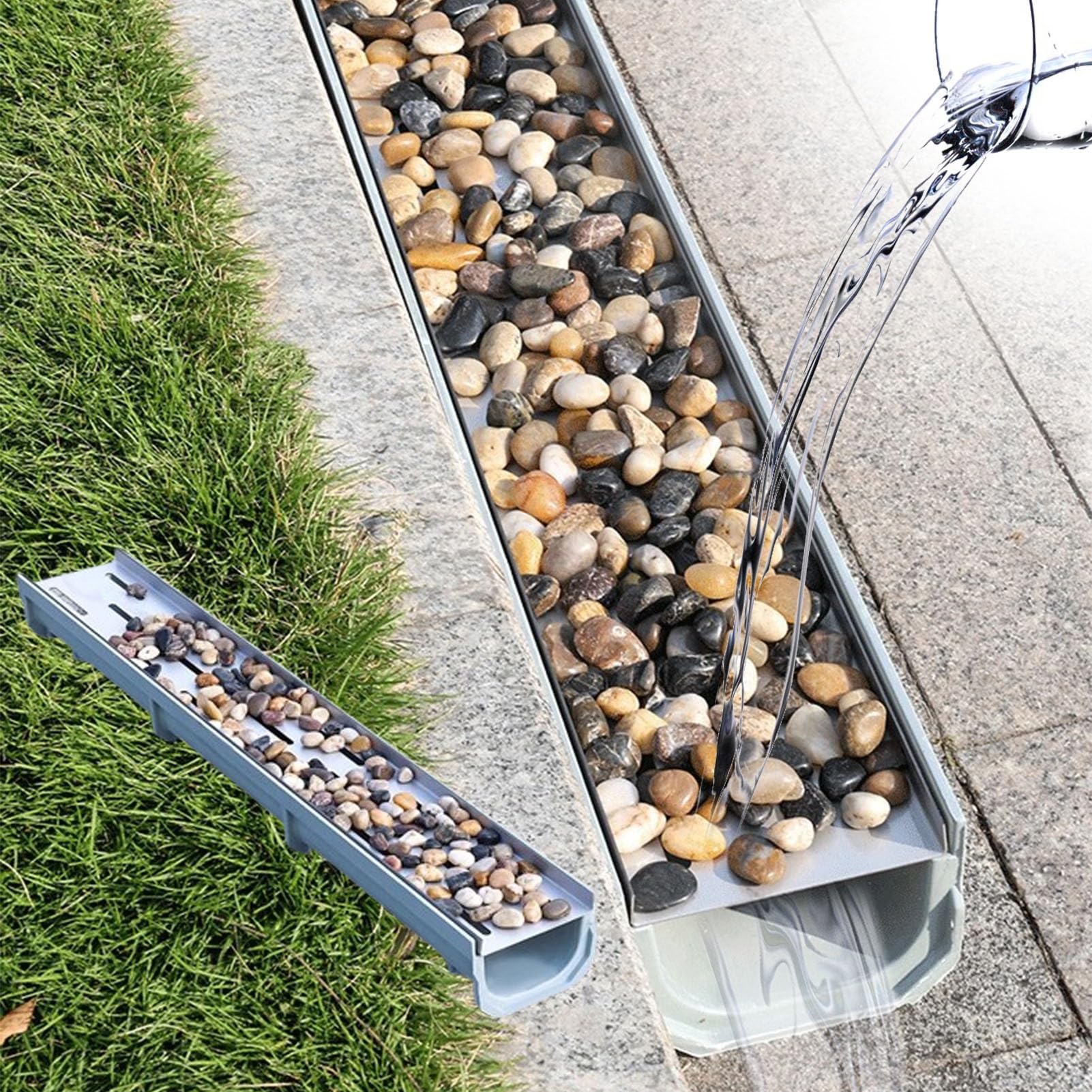 WQPMNYG Channel Drainage Trench Grate Kit for Driveways, Concrete Outdoor Drainage Solution, 4"-10" Wide, Perfect for Pebbles and Water Management