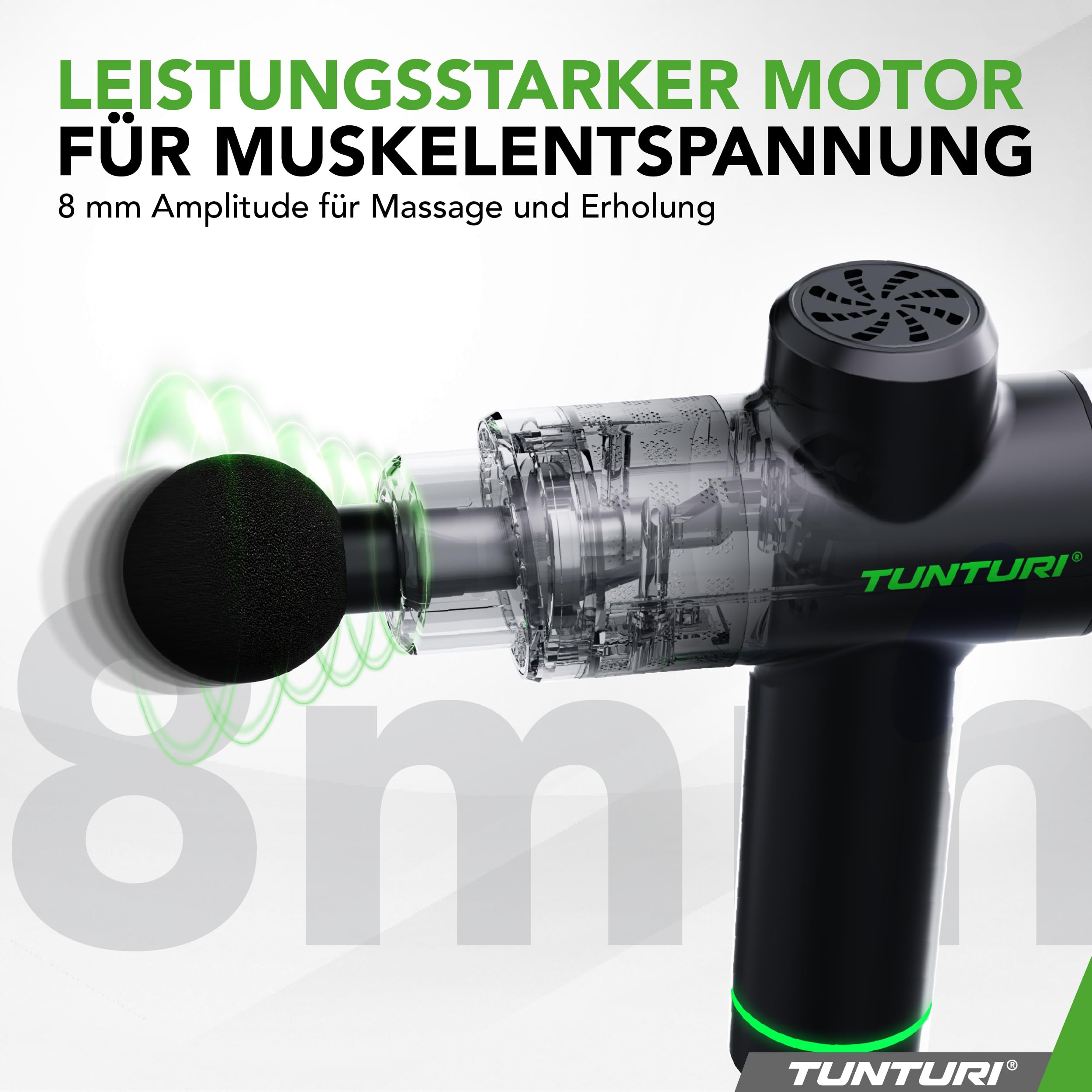 Tunturi MG40 Massagepistole – Massagegerät mit Multi-Griff – Inklusive 6 Aufsätze und Koffer – Extra kraftvoll und leise – Inkl. App