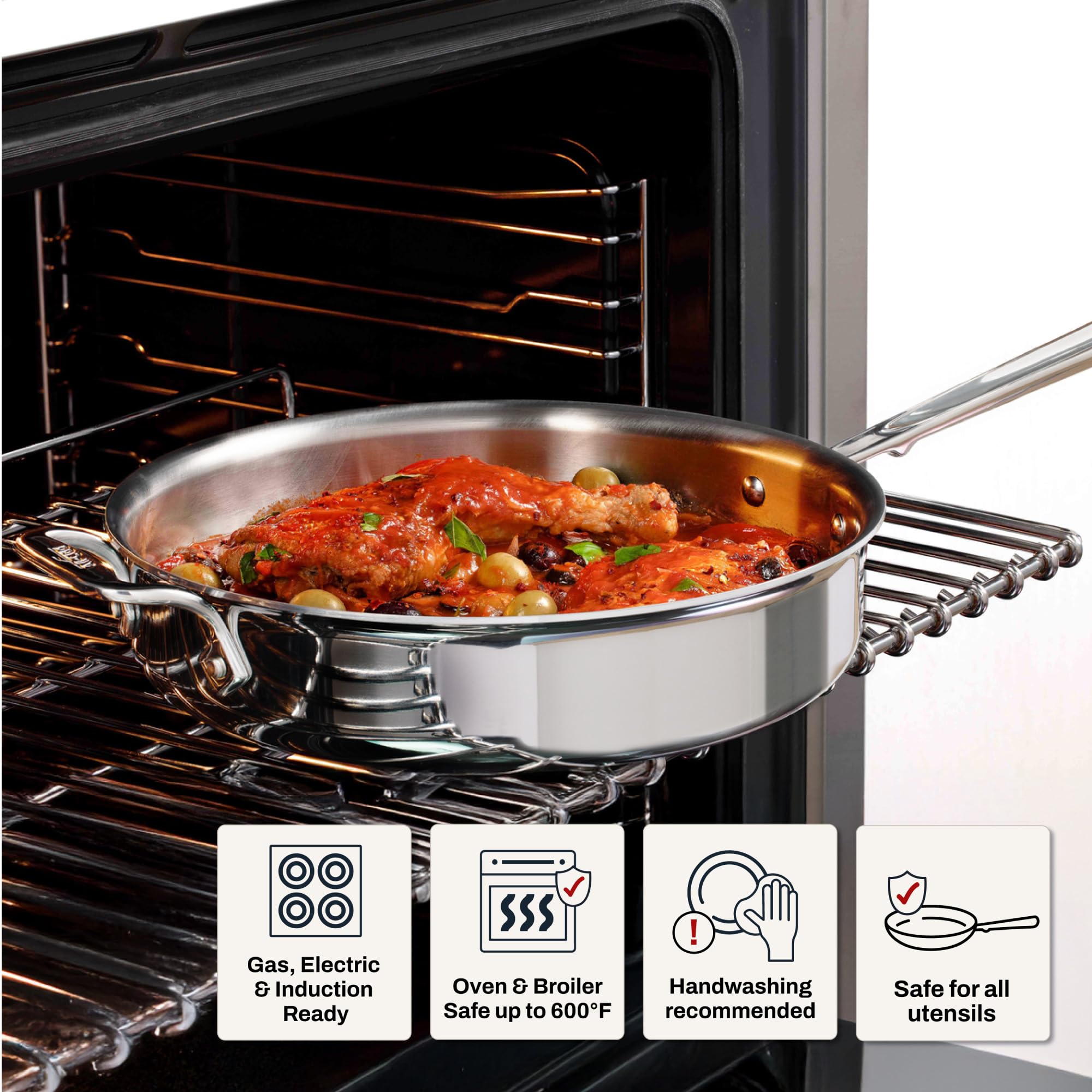 All-Clad 4403 - Padella in acciaio inox con coperchio, 26,7 cm, 2,8 l, adatta per cucine a induzione