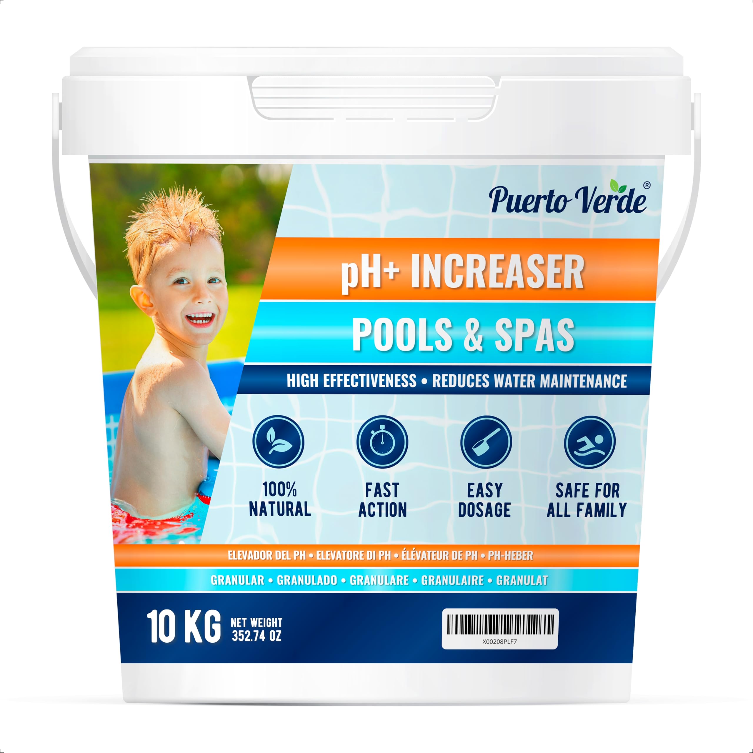 • Elevador pH+ para Piscinas 10 Kg. Corrector de pH Apto para Hidromasajes y Spas. Regulador pH Plus en Formato Polvo. Cacito Dosificador Incluido. Producción Española.