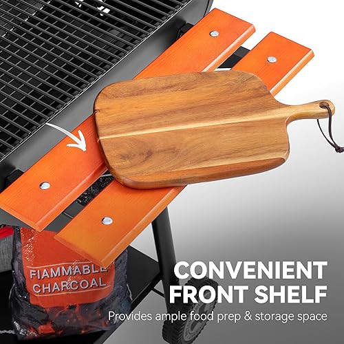 Miniatura 7 de Royal Gourmet CC2024 - Parrilla de barril de carbón de 24 pulgadas con estante de calentamiento, parrilla de barbacoa al aire libre con estantes