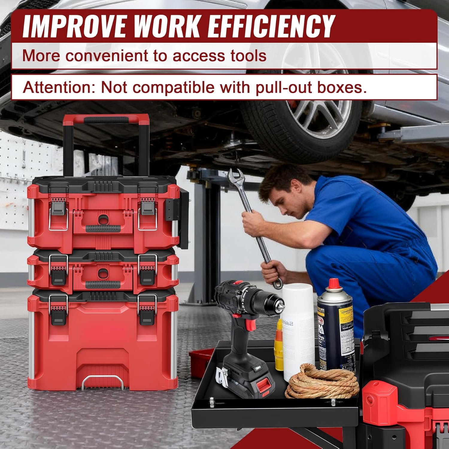 Folding Magnetic Table Compatible with Milwaukee Packout Tool Box Accessories, Steel Alloy Frame, Essential Mobile Workstation for Packout Tool Boxes & Accessories