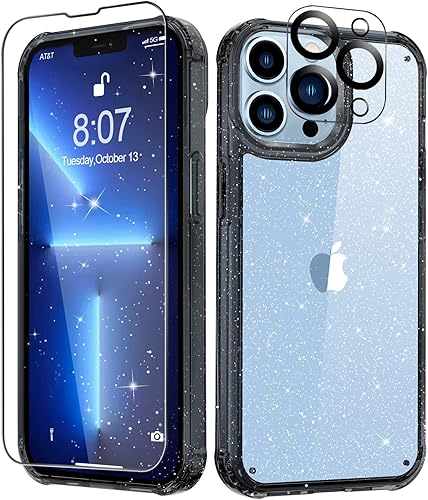 Miniatura 225 de MIODIK Funda compatible con iPhone 13 Pro, con protector de pantalla + protector de lente de cámara, funda protectora de purpurina transparente