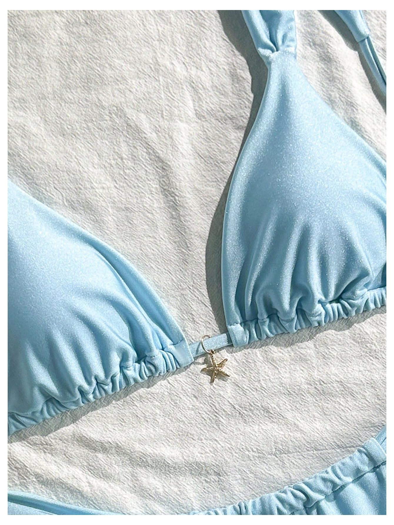 Damski Dwuczęściowy Zestaw Bikini Trójkątne Stringi Brazylijski Strój Kąpielowy Niebieski Średni