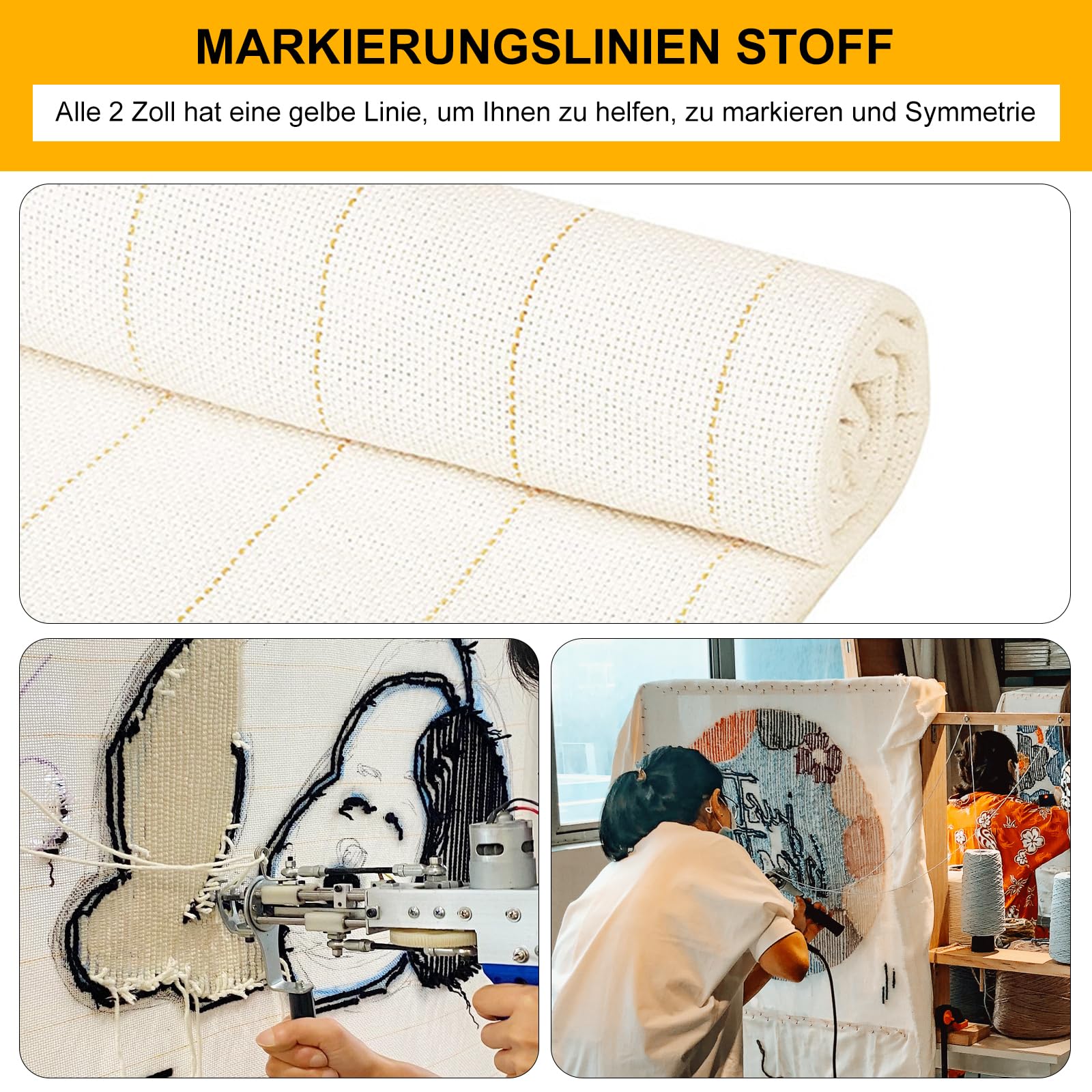 Tufting Cloth,Tufting Tuch mit Markierten Gelben Linien für Tufting,Professionelle Monk Cloth,Tufting Stoff für Tufting Guns für Handgefertigte Teppiche | Tapisserien 2.16M*2M