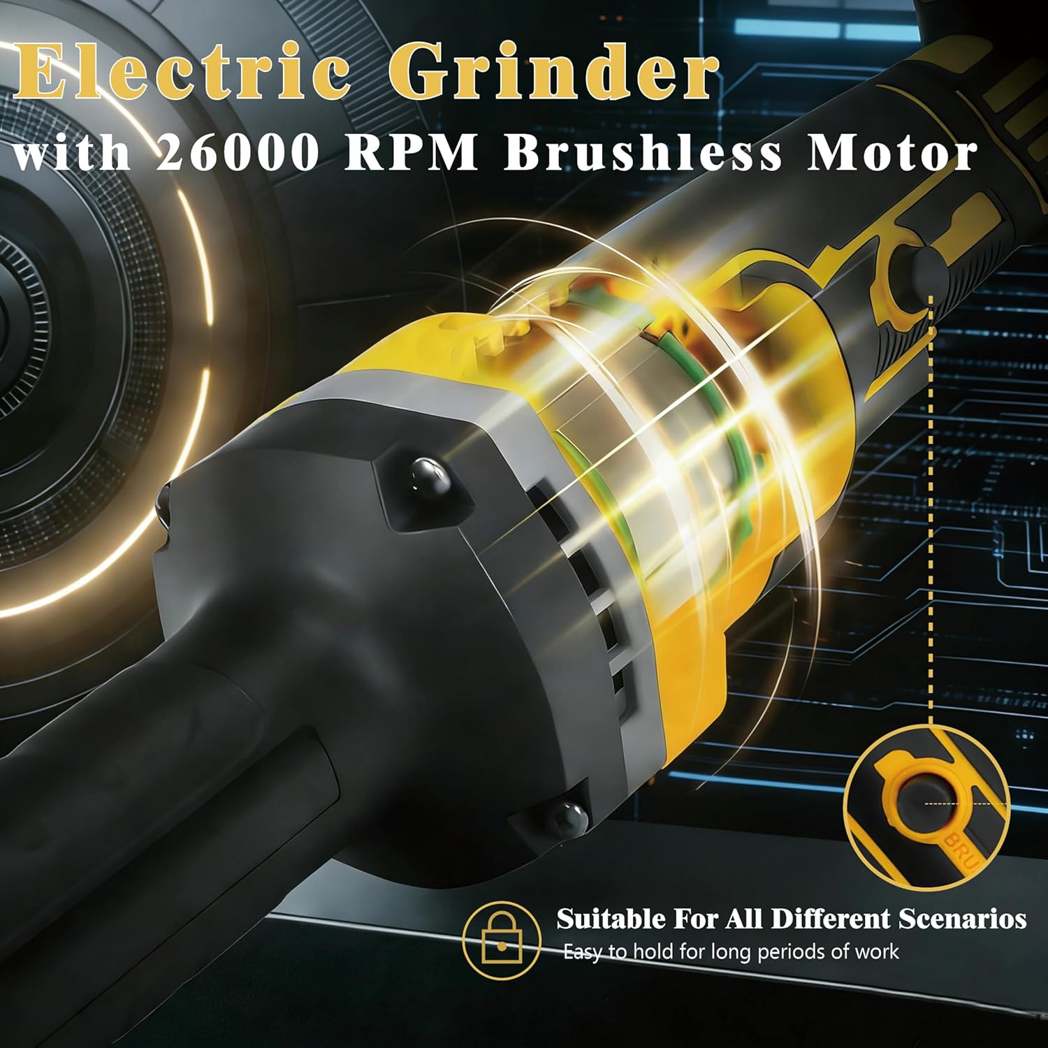 Upgraded Cordless Die Grinder Compatible with Dewalt 20V MAX Battery,Electric Grinder with 26000 RPM Brushless Motor,1/4" Precision Chuck, for Rust Removal, Grinding, Polishing (Battery not Included)