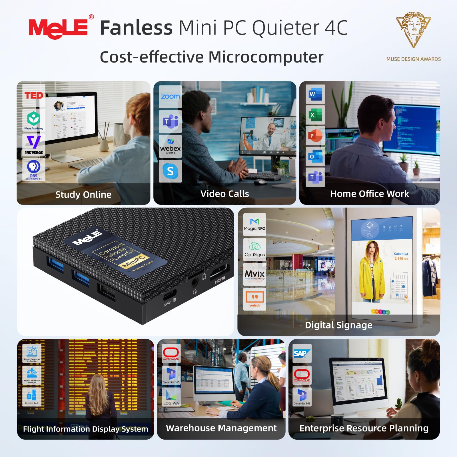 MeLE Quieter4C Mini PC Sin Ventilador 12ª Alder Lake N100 (hasta 3,4GHz) 16GB LPDDR4x 512GB Ordenador Personal de Sobremesa Win 11 Pro 4K Triple Pantalla Dual HDMI Todo-en-Uno USB-C WiFi 5 BT5.1