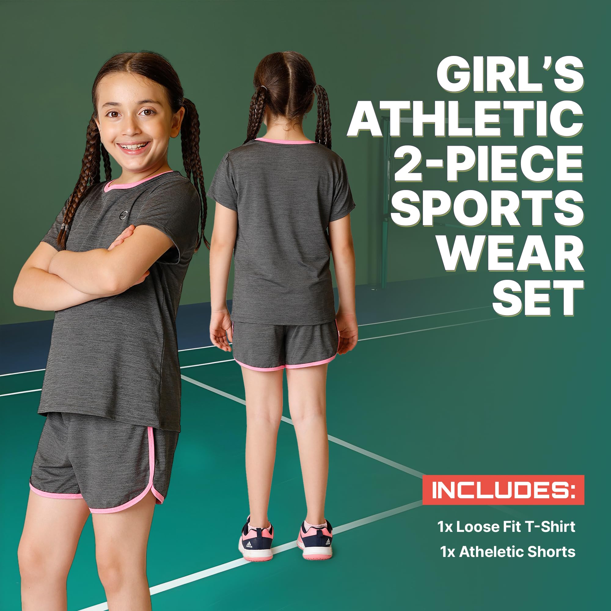 Conjuntos de ropa para niñas, camiseta atlética y pantalones cortos, ropa deportiva de alto rendimiento, ropa de verano para niñas, talla 5-14