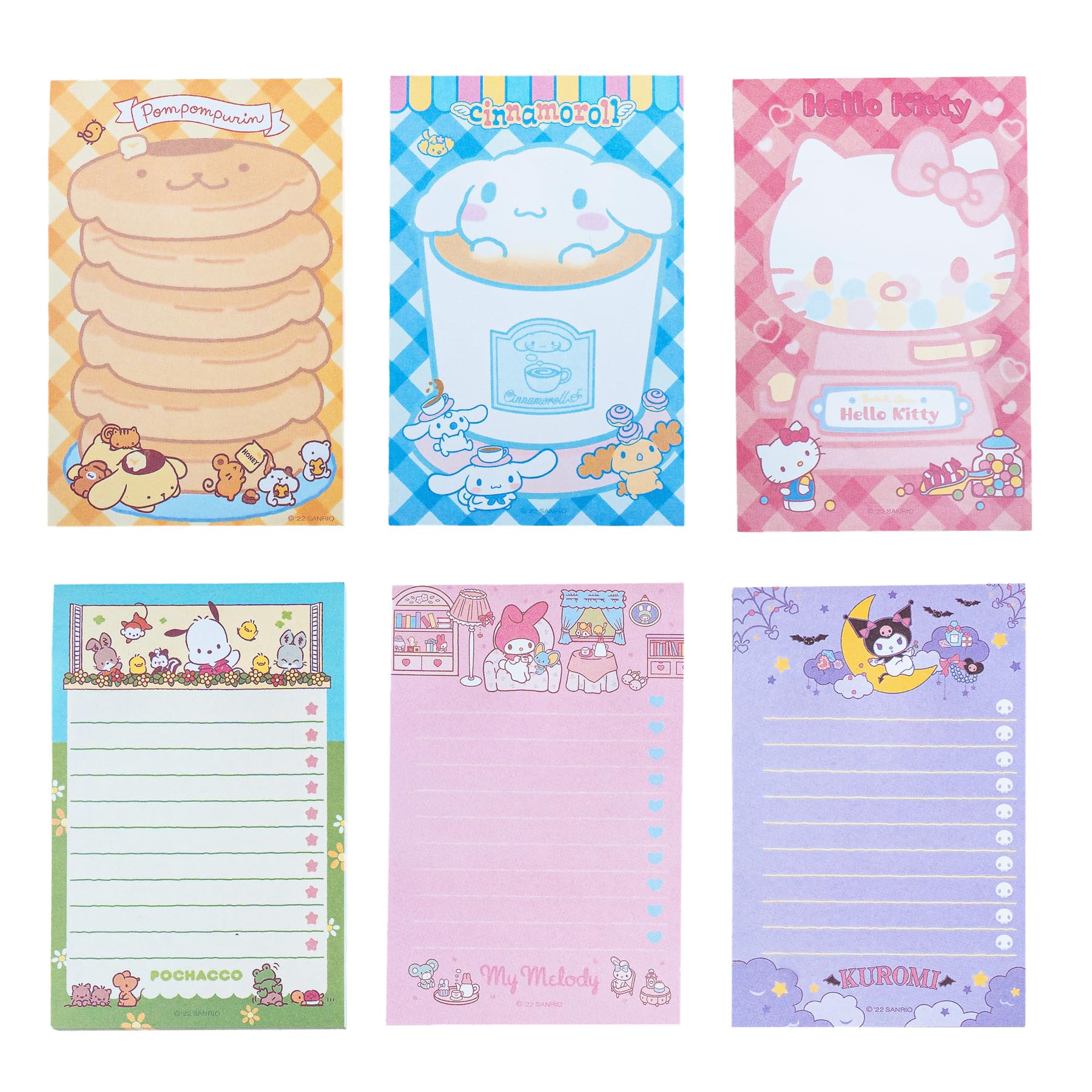 6 Pack Cute Sticky Notes 4.73x3.15 in 180 Sheets Kawaii Self-Stick Note Pads Kitty Stationary Melody Cartoon Office School Supplies Gifts for Women Girls