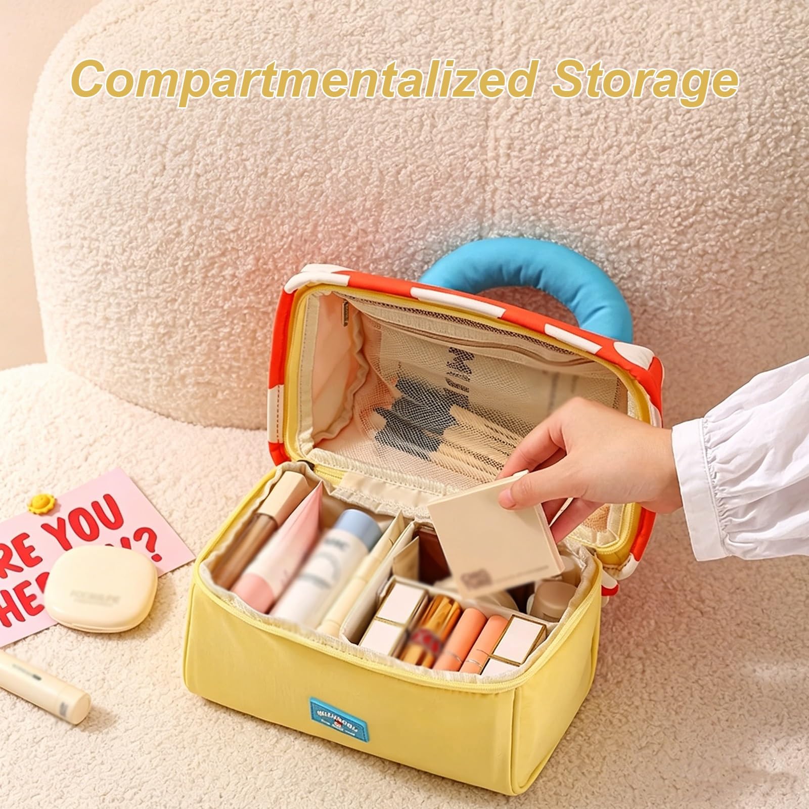 Beauty Case da Viaggio, Trucco Portatili per Vacanze in Viaggio, Scomparti Organizzati per Evitare Il Disordine, Affascinante Design Ispirato ai Funghi, Elegante e Unico
