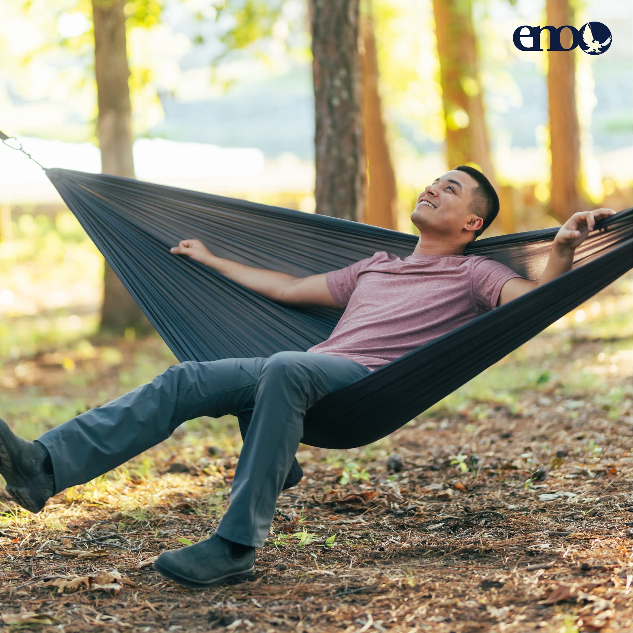 ENO TravelNest Hammock & Straps Combo - Portable Hiking and Camping Hammock with Straps Included - Travel Hammock for Camping, Hiking, Backpacking, a Festival, or The Beach - Charcoal