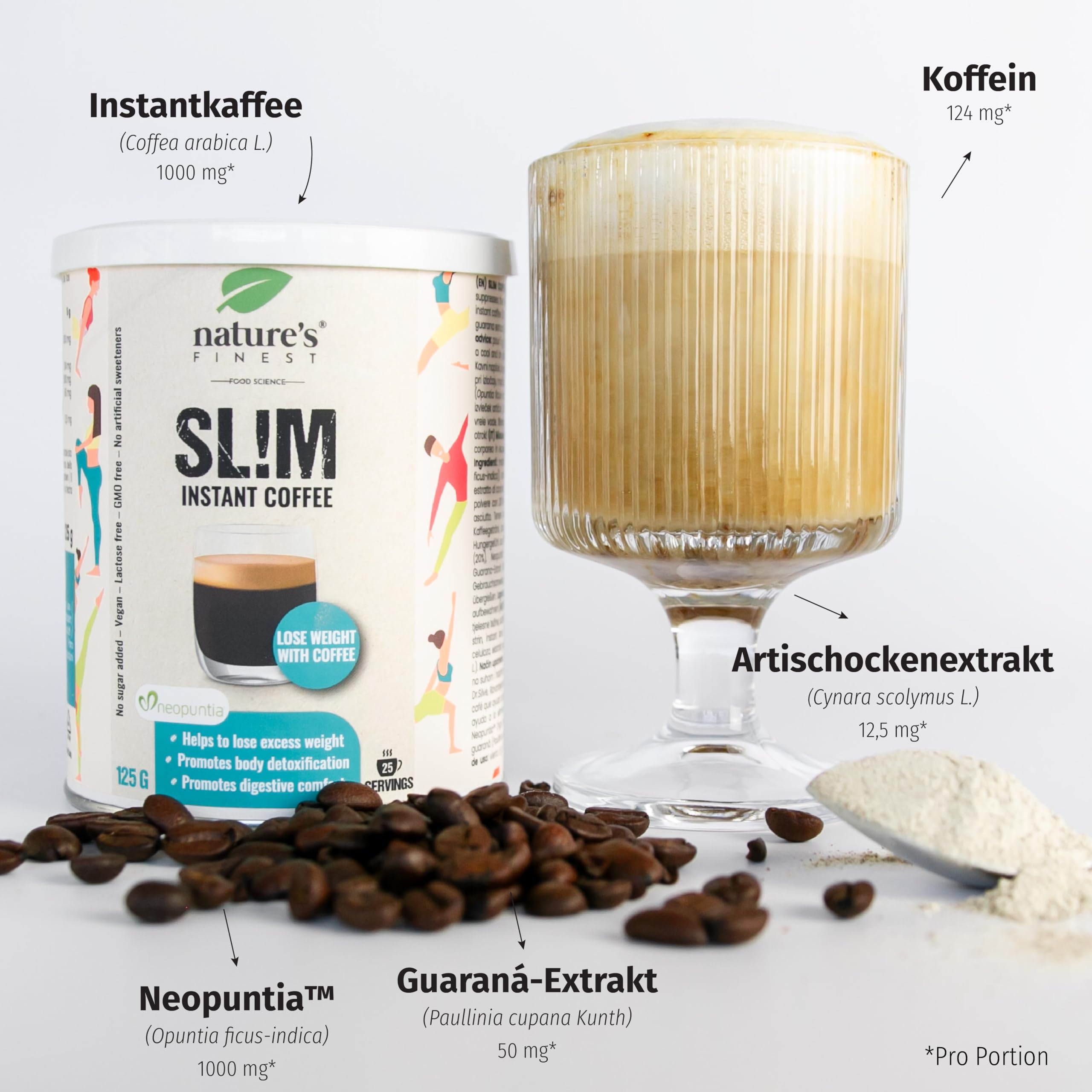 Nature's Finest Sl!m Coffee, Instant-Kaffee 625 g (5er Pack) | Instant-Kaffee (20 % Arabica) mit Neopuntia Kaktusfeige, Guarana & Artischocke - aromatisch, schnell gemixt