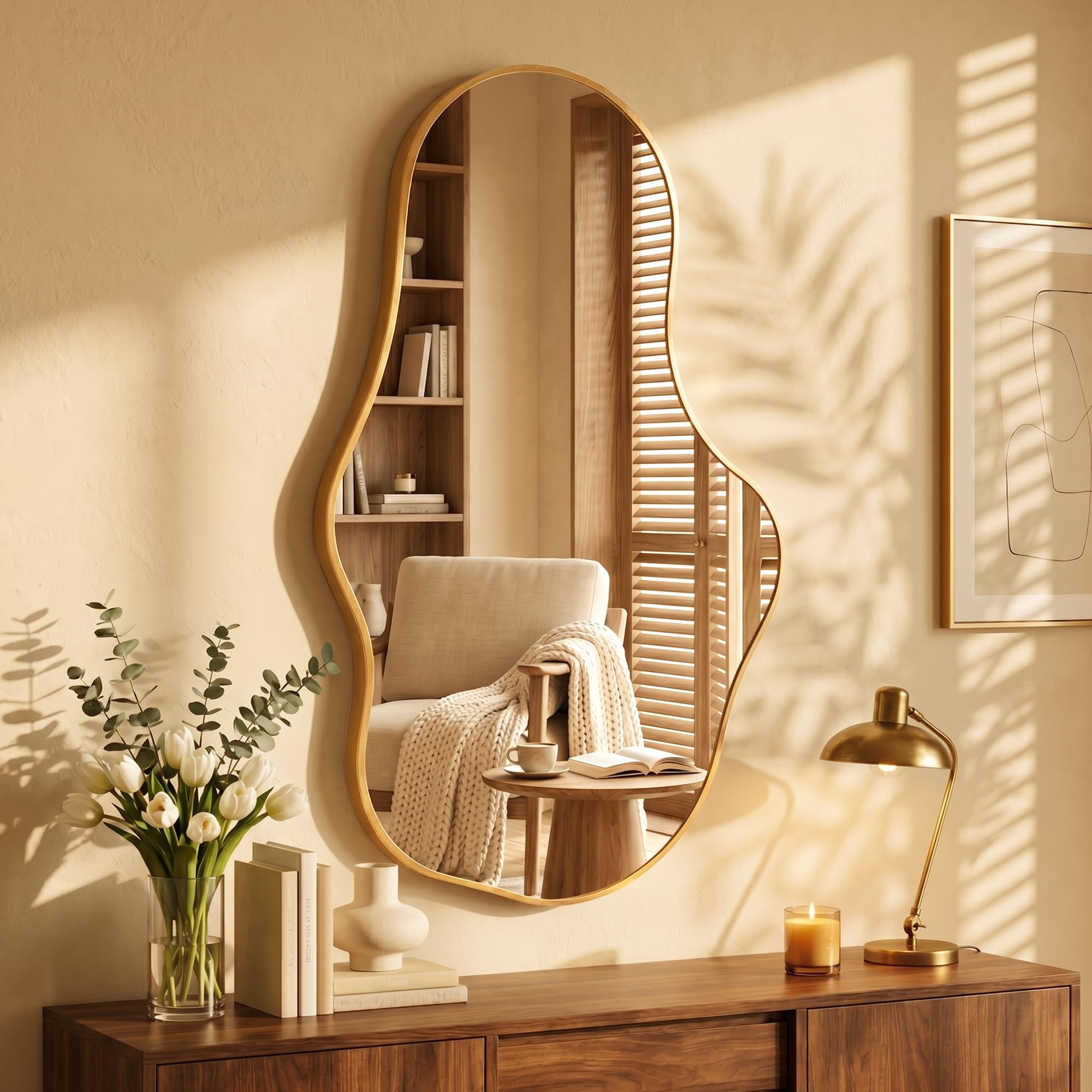 Specchio Da Parete Ondulato Irregolare, Specchio Astratto con Cornice In Lega Di Alluminio Qualità Aeronautica per Bagno, Camera Da Letto & Ingresso