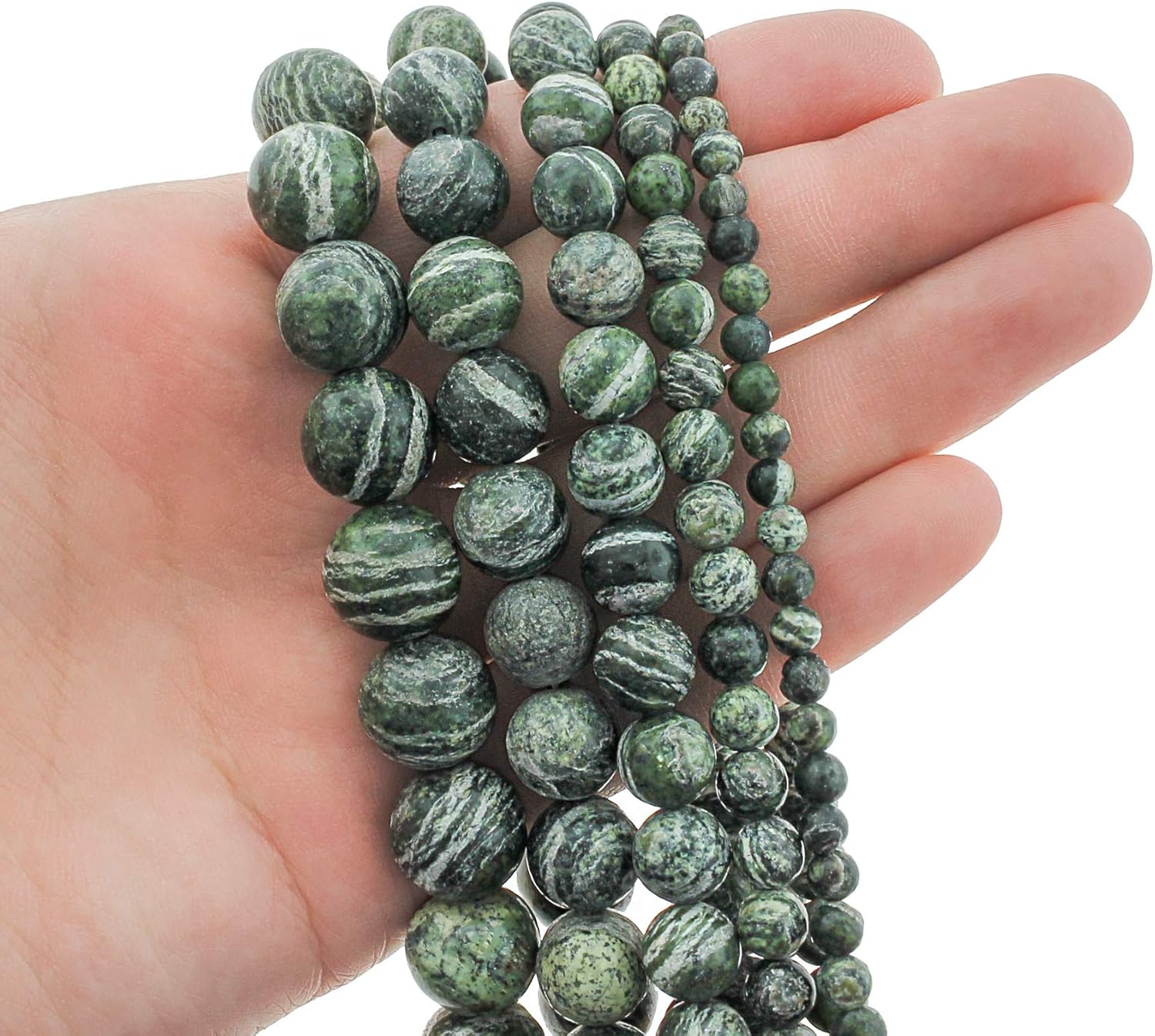 Round Natural Zebra Jasper Beads 4mm - 12mm - Choose Your Size - Dark Green and White - 1 Full 15 Strand - BD1817 Choose Your Size: 12mm