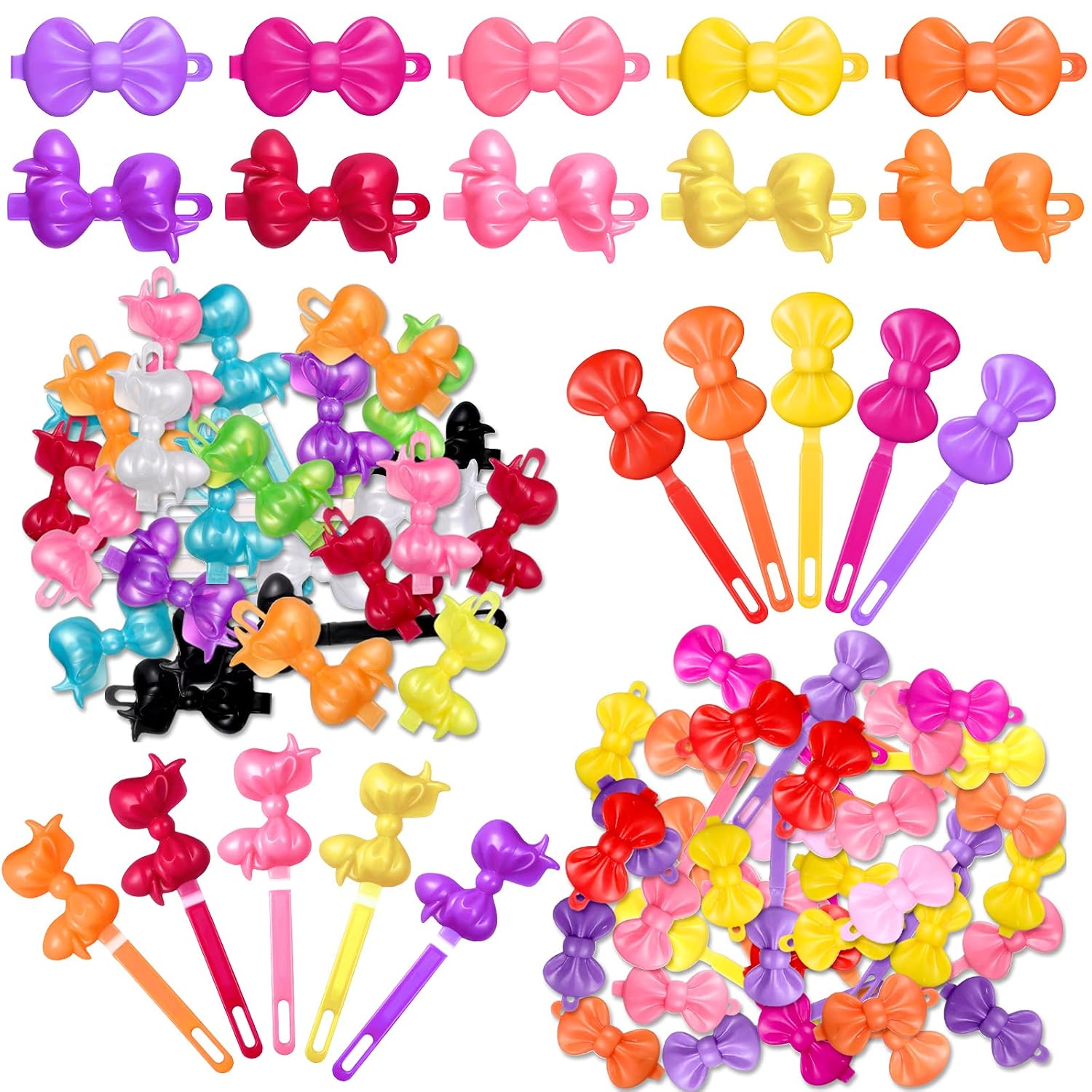 Janinka 72 Pcs Self Hinge Hair Barrettes Plastic Hair Clips for Girls 80s 90s Cartoon Colorful Cute Barrettes and Pins for Toddler Kids Baby Hairpins Accessories