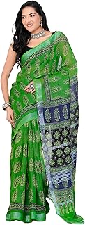 Shanjh Cotton Linen Hand Block Printed Saree for Women | 5.5m Saree + 0.8m Unstitched Blouse Piece | Lightweight Ethnic &amp; ...