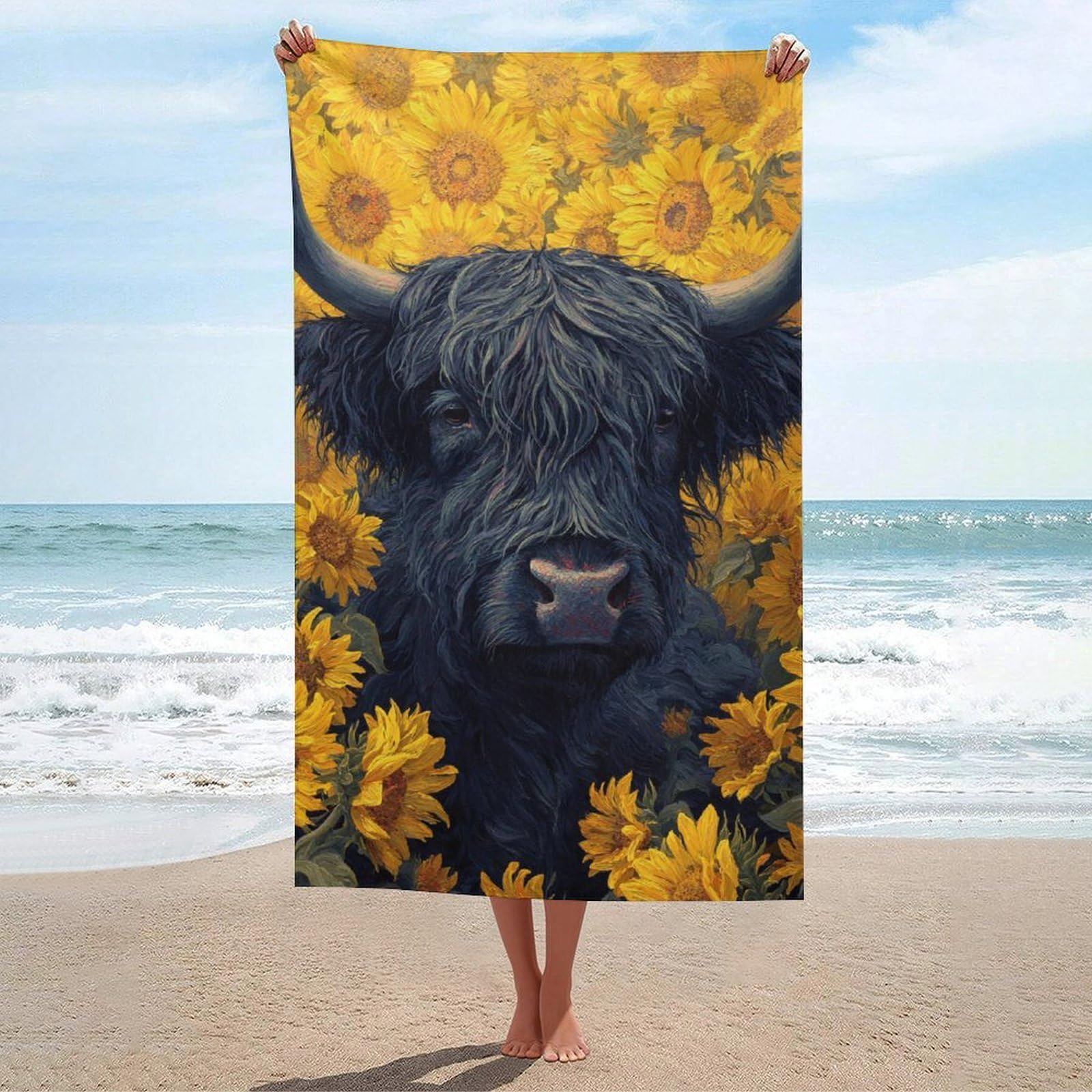 Serviette de plage Highland Cow compacte contre l'encombrement pour piscine, spa et douche