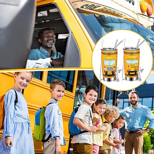 Miniatura 5 de Uiifan Paquete de 6 regalos de agradecimiento al conductor de autobús, juego de 3 vasos de acero inoxidable de 20 onzas, 3 llaveros para conductor
