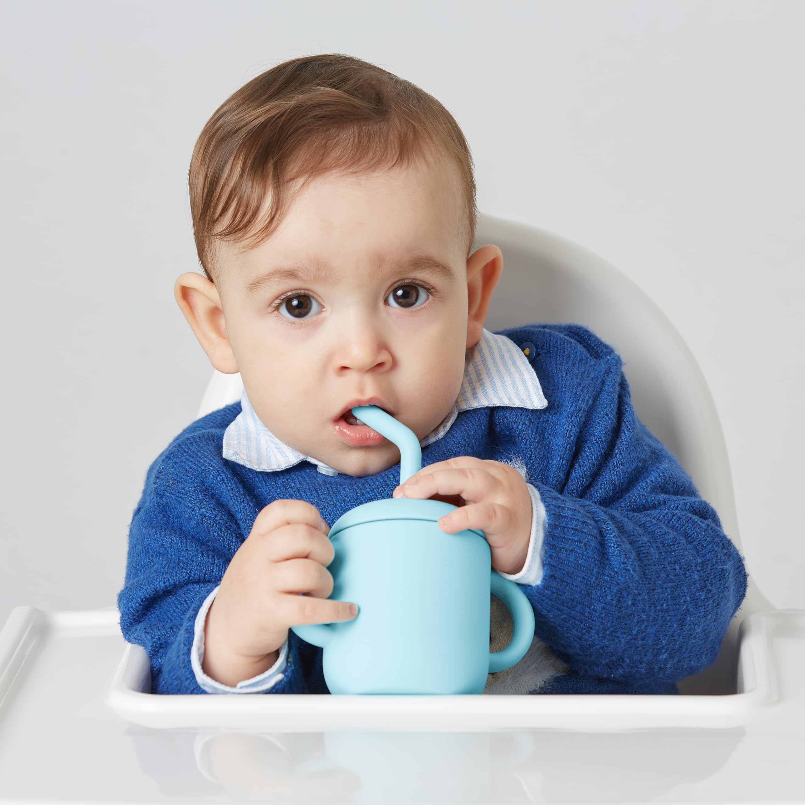 Navik | bicchiere bambino di silicone | neonato 6 mesi | cannuccia e beccuccio | tazza bambini con due manici | Blu e verde