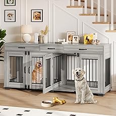 71 Inch Dog Crate Furniture for 2 Rooms, Wooden Double Crate Large Breed with Door, Dog Kennel Indoor, TV Stand End Table with Divider for Large Medium Dogs,Brown