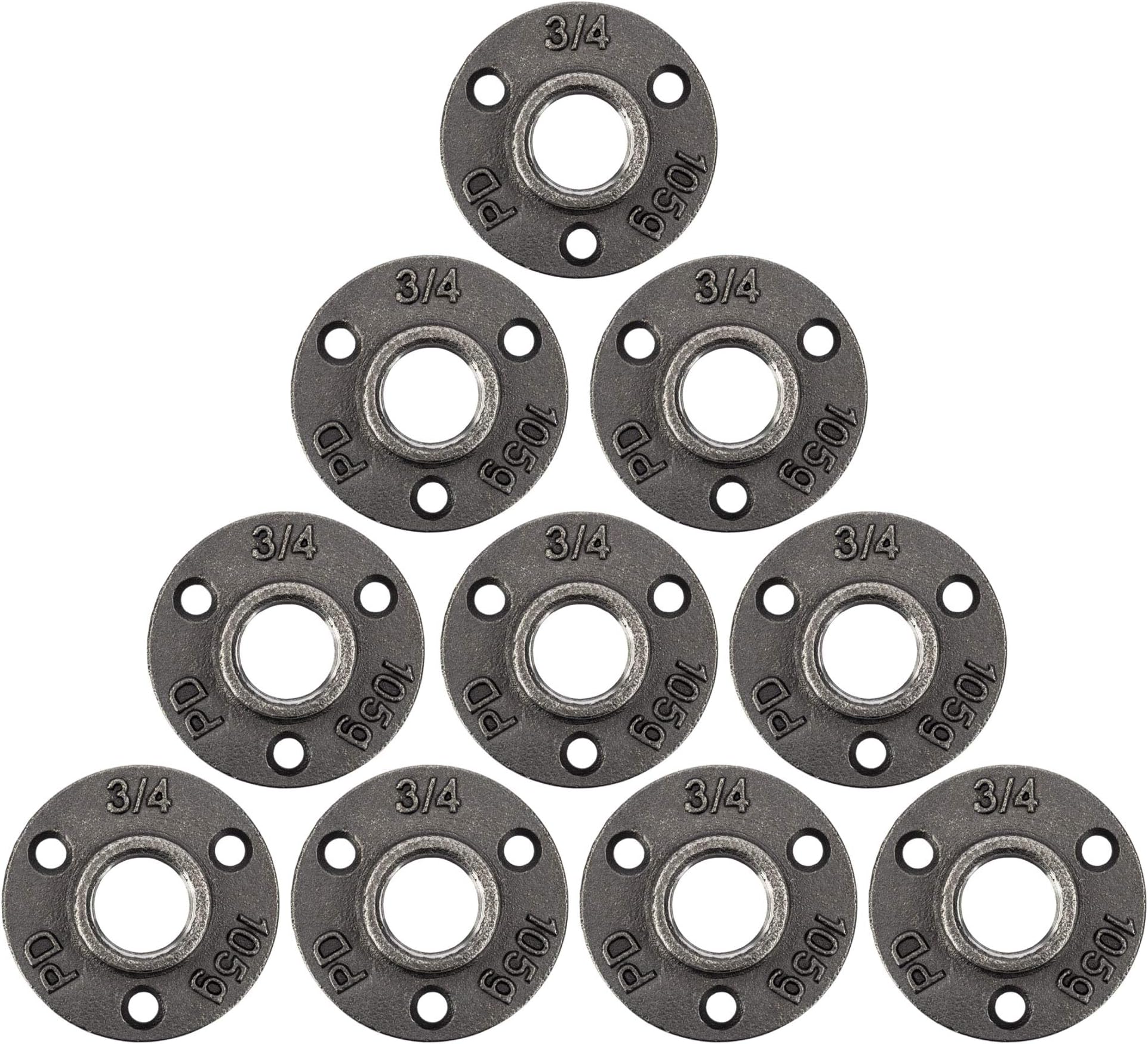 PIPE DECOR Mini Floor Flange Fitting, 3/4 Inch, Black Malleable Iron, Set of 10 – For DIY Furniture, Shelving, and Standard 3/4 Inch Plumbing Pipe