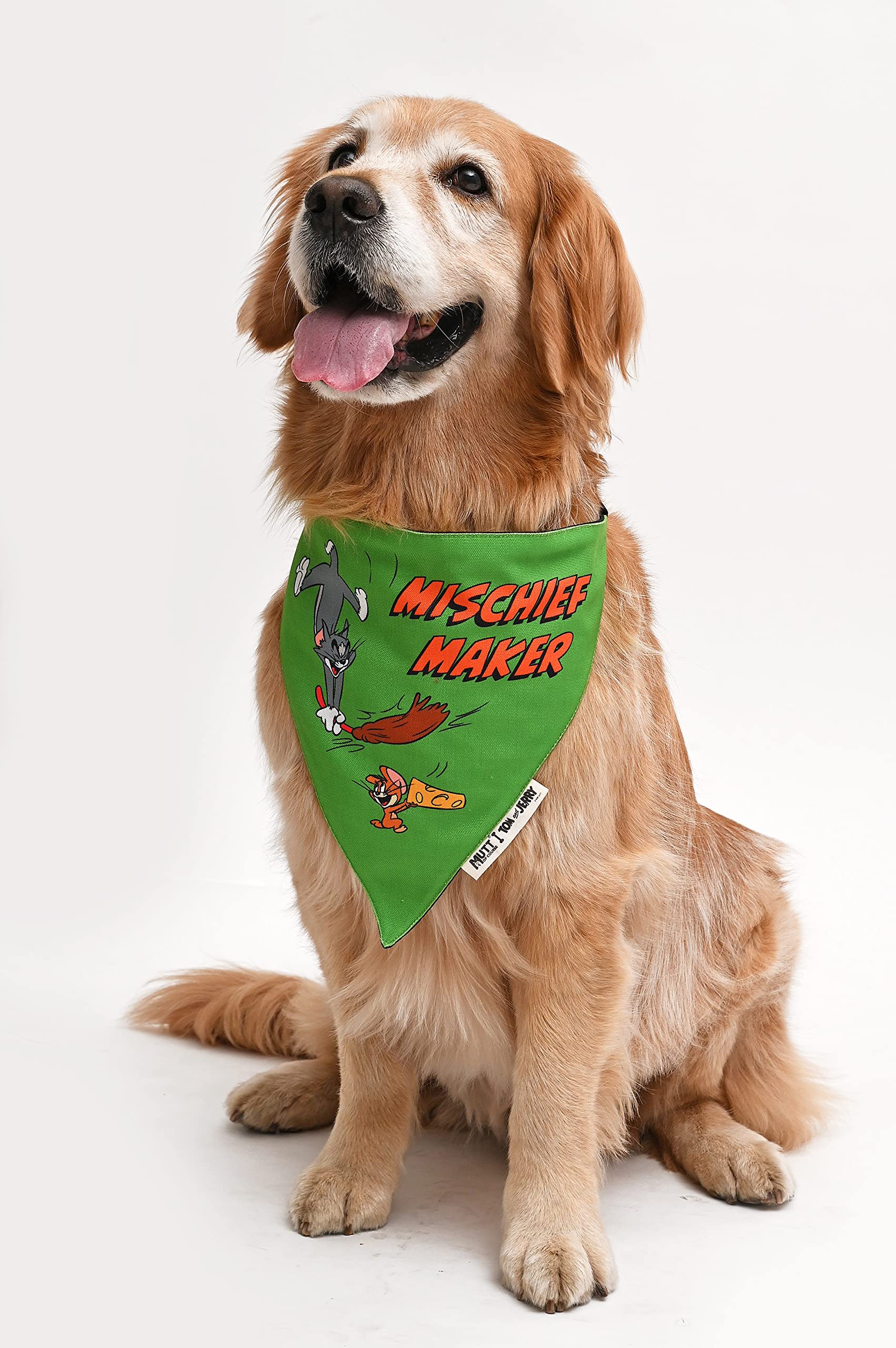 Tom and Jerry X Mutt of Course Mischief Maker Dog Bandana | Dog Scarf for Large Dogs (L - 22 to 28") | Adjustable Bandana for Dogs