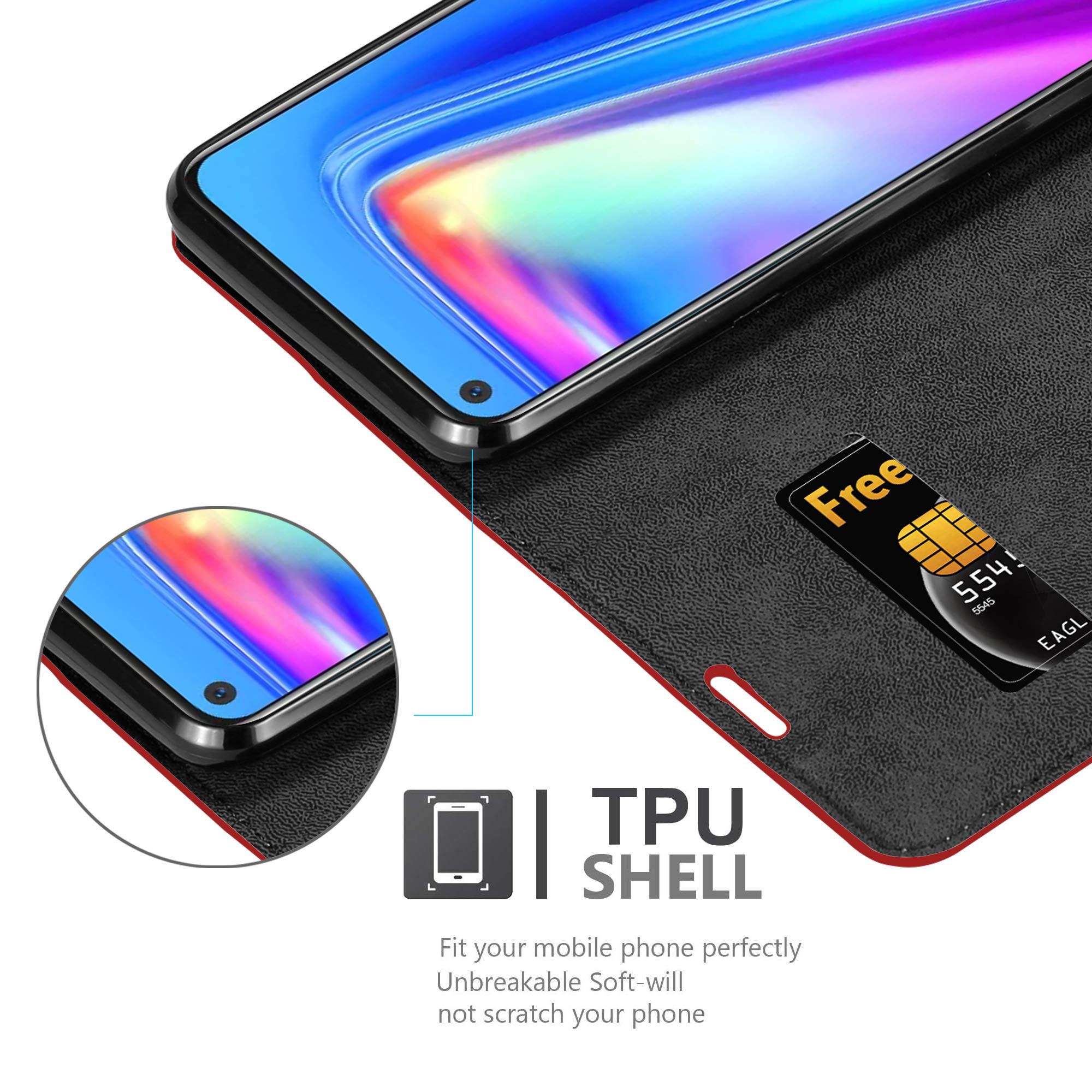 Cadorabo Custodia Portafoglio Per Realme 7 - Rossa, Con Slot Carte, Supporto E Chiusura Magnetica