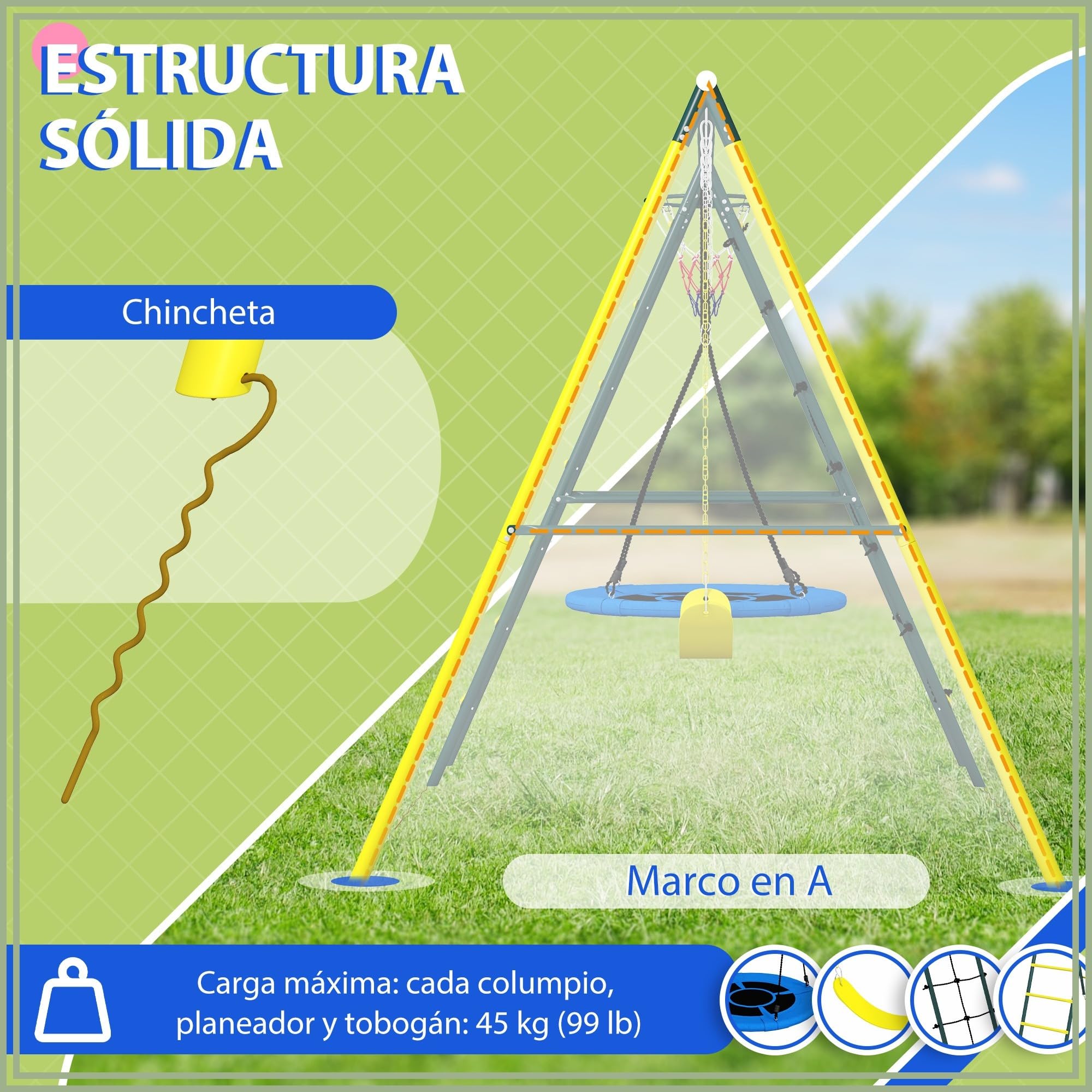 Outsunny Columpio Infantil 4 en 1 Exterior Nido Niños 3 a 8 Años Amarillo