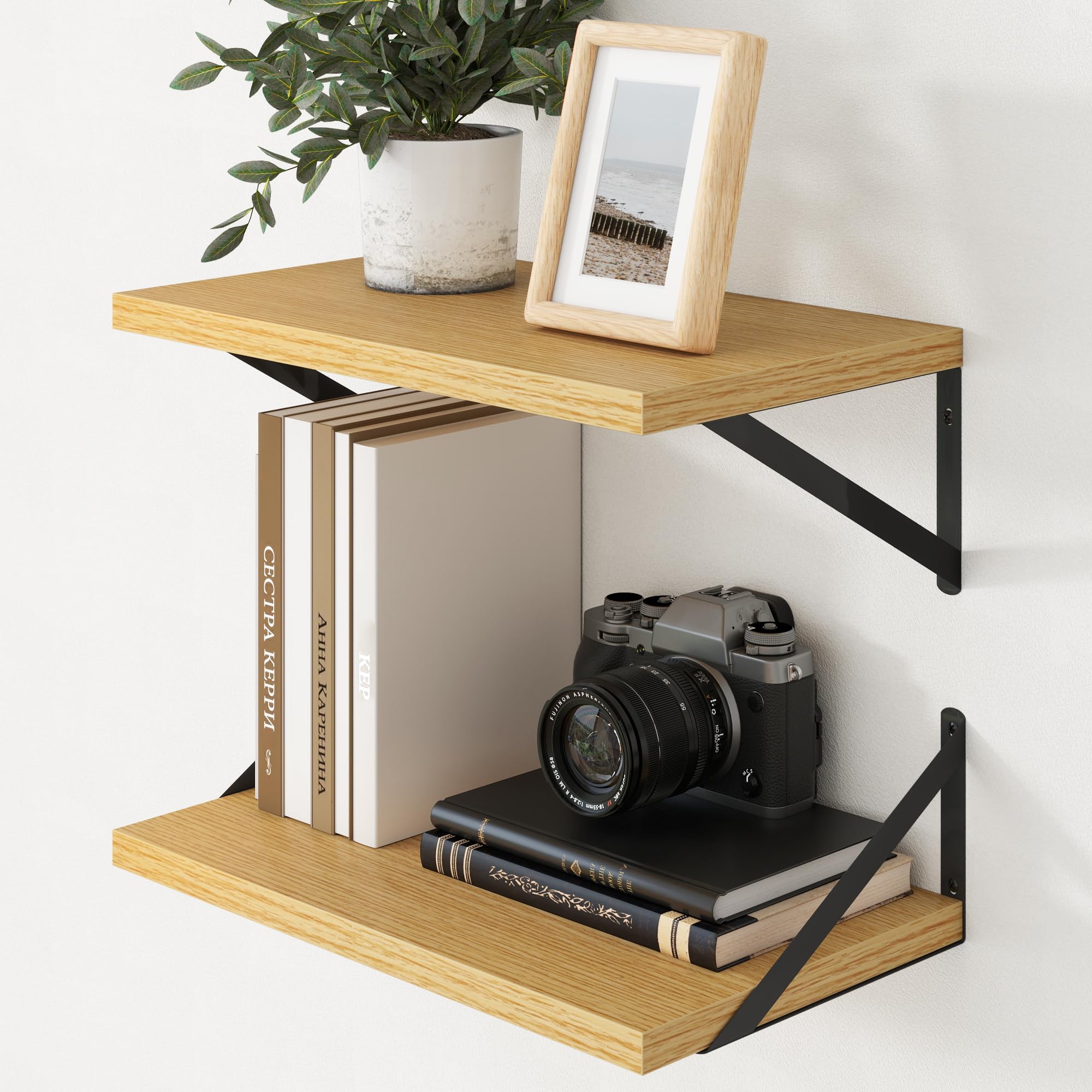 Axeman Deep Floating Shelves - 20 Inch Floating Shelves Set of 2-12 Inch Deep Oak Wall Shelves for Living Room Bathroom Kitchen โ image 1