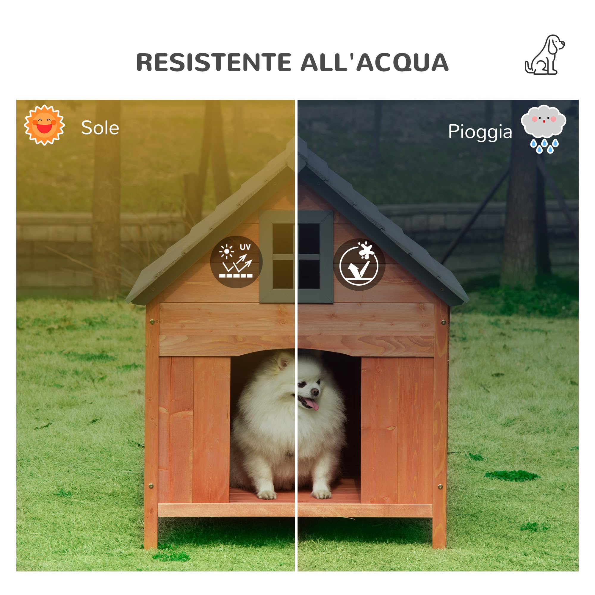 Casetta Rialzata per Cani fino a 30 kg, Cuccia per in Legno (81.3x91.5x98.5 cm) | Cuccia per Cani Gatti, da Esterno, in Legno di Abete