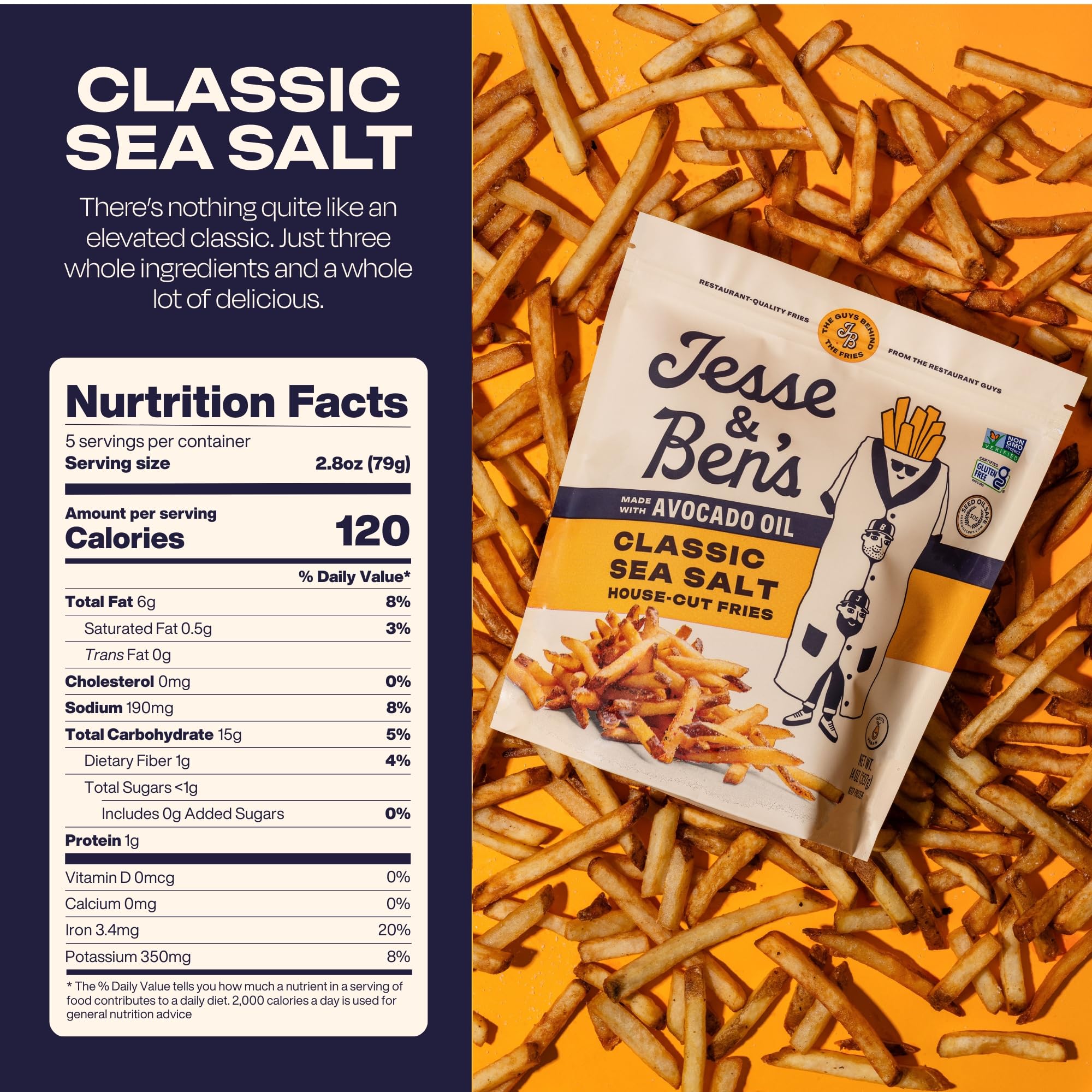 Jesse Bens Classic Sea Salt Fries Made with Avocado Oil Gluten-Free Non-GMO Vegan Frozen Potatoes Healthy Snack with — view 6