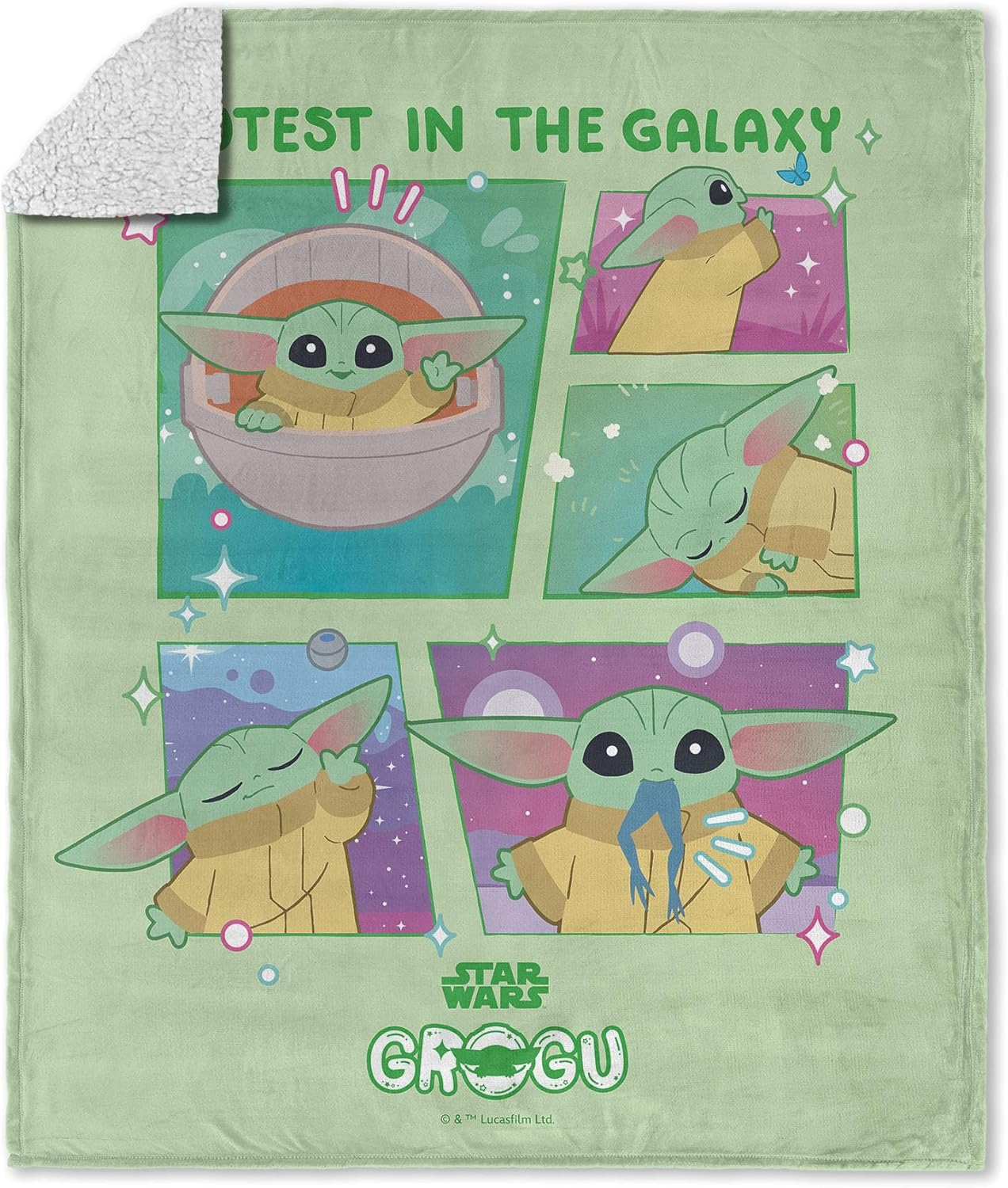 Northwest Lucas Star Wars The Mandalorian Cutest in The Galaxy Silk Touch Sherpa Throw Blanket 50x60 inches