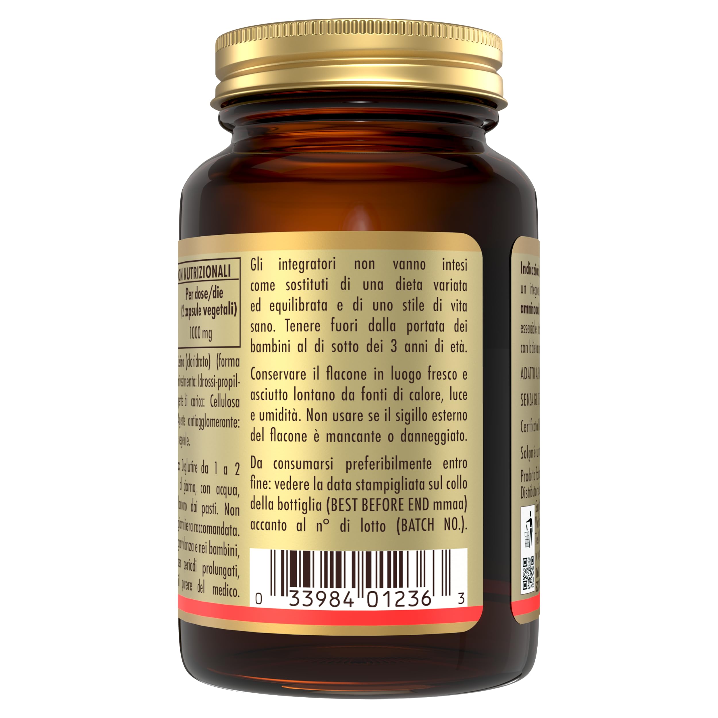 Solgar LISINA SIMPLEX, 50 capsule vegetali – L‑Lisina HCl – amminoacido essenziale