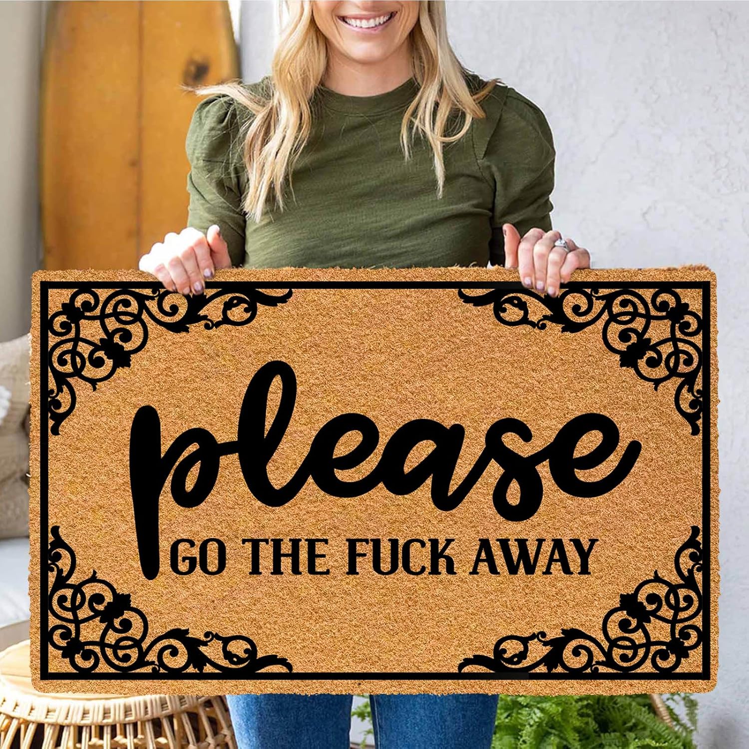 Please Go The Fuck Away 30"x18" Outdoor Door Mats for Front Door Outside Entry Doormats for Entrance Way Outdoors Holiday Funny Welcome Mats Indoor with Rubber Backing